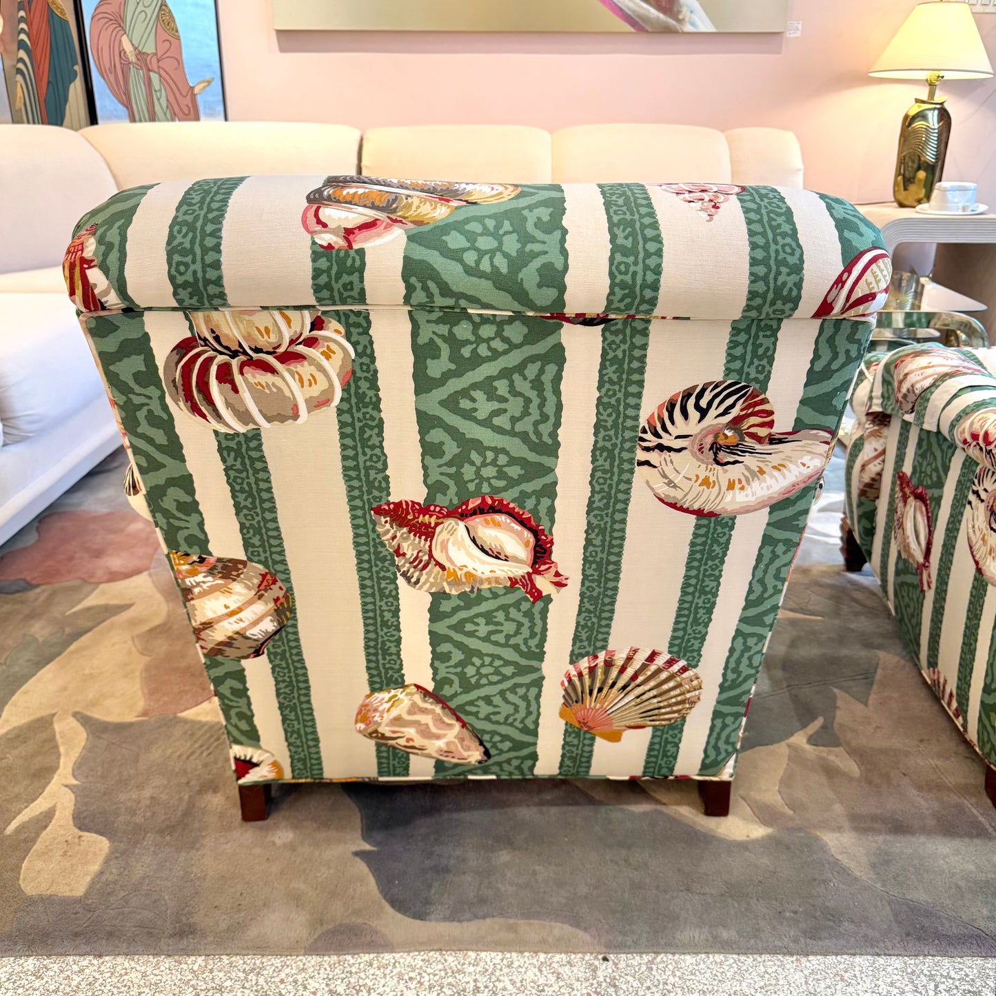 Vintage Green Stripe Shell Upholstered Armchair/item