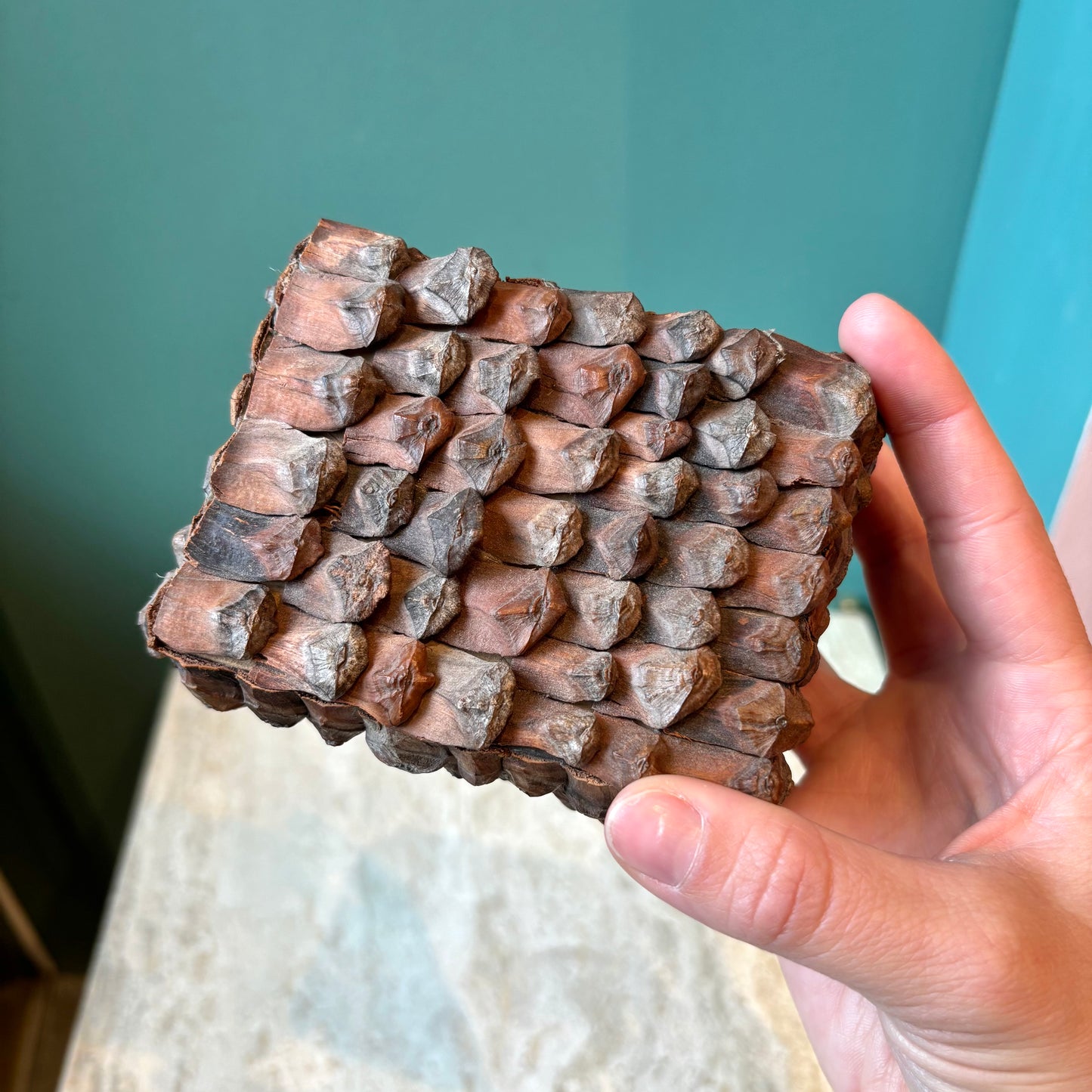 Vintage Tramp Art Pine Cone Box
