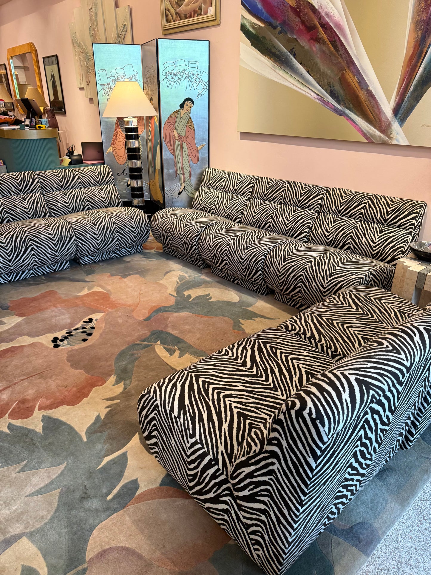 Vintage Zebra Modular Sectional Sofa/Slipper Chair Sold Per Piece