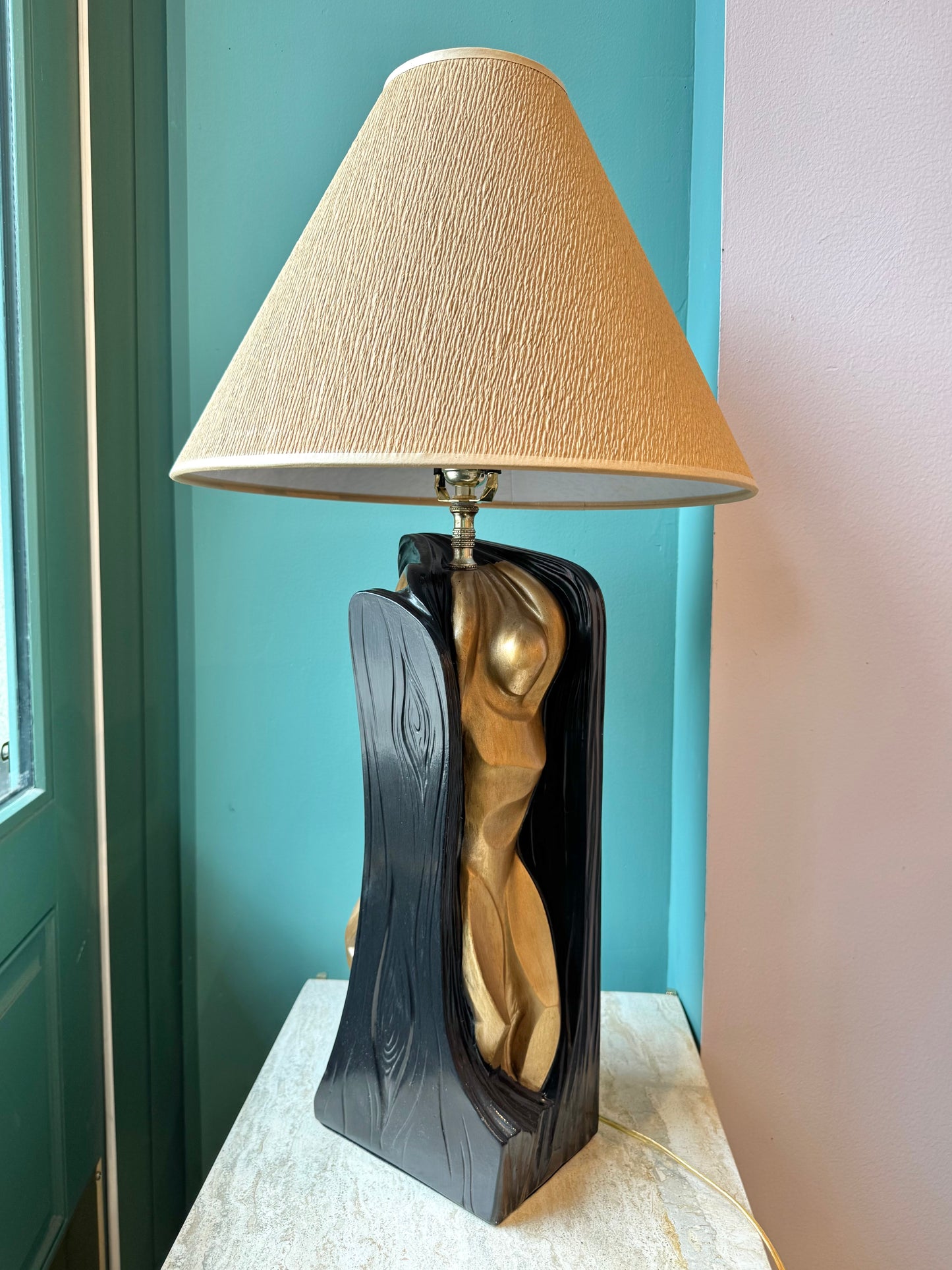 Vintage Gold and Black Abstract Female Male Lamp by FAIP