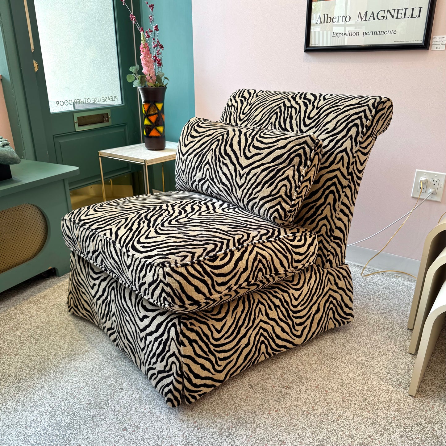 Vintage Velvet Tiger Slipper Chair