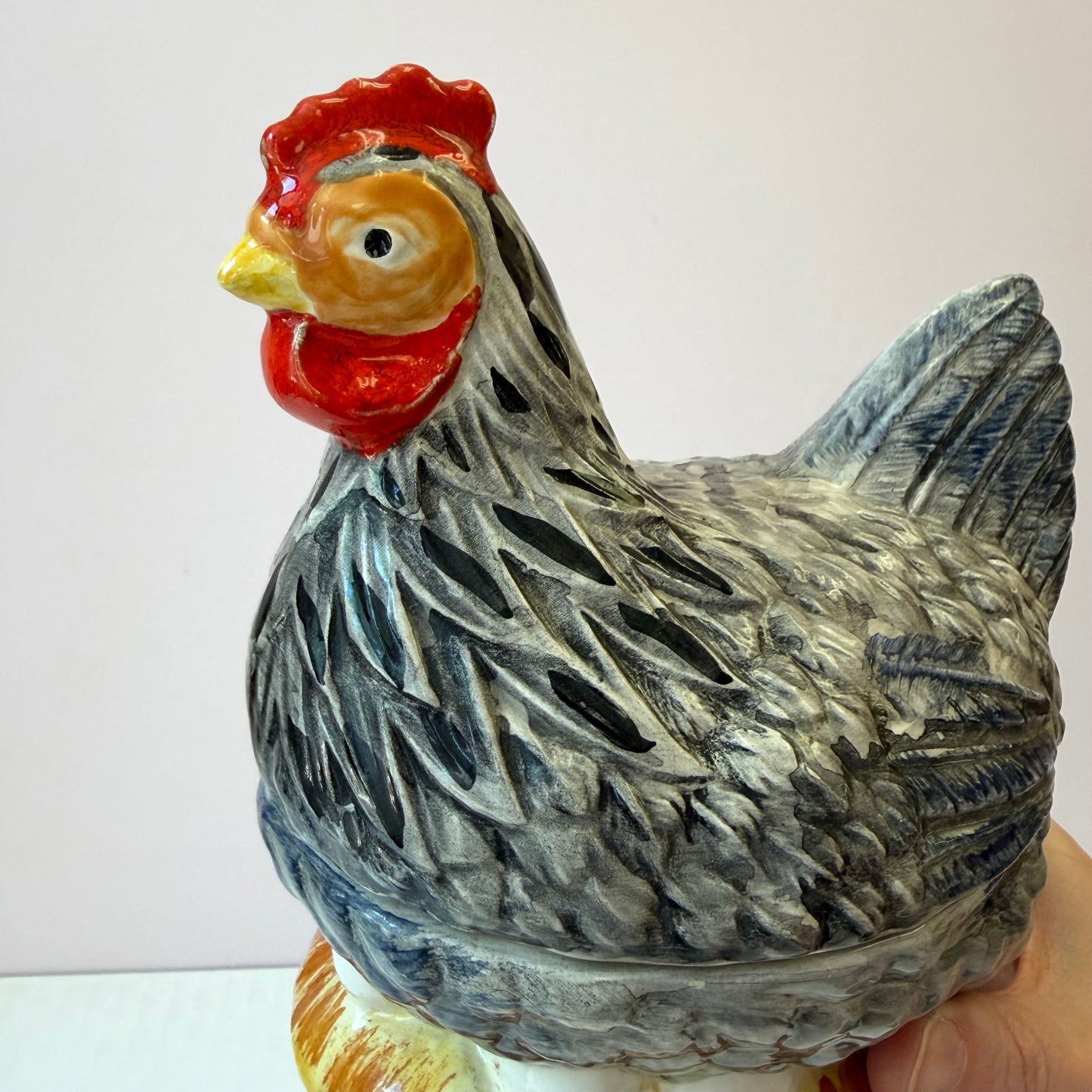 Vintage Michel Caugant French Ceramic Hen Tureen Dish
