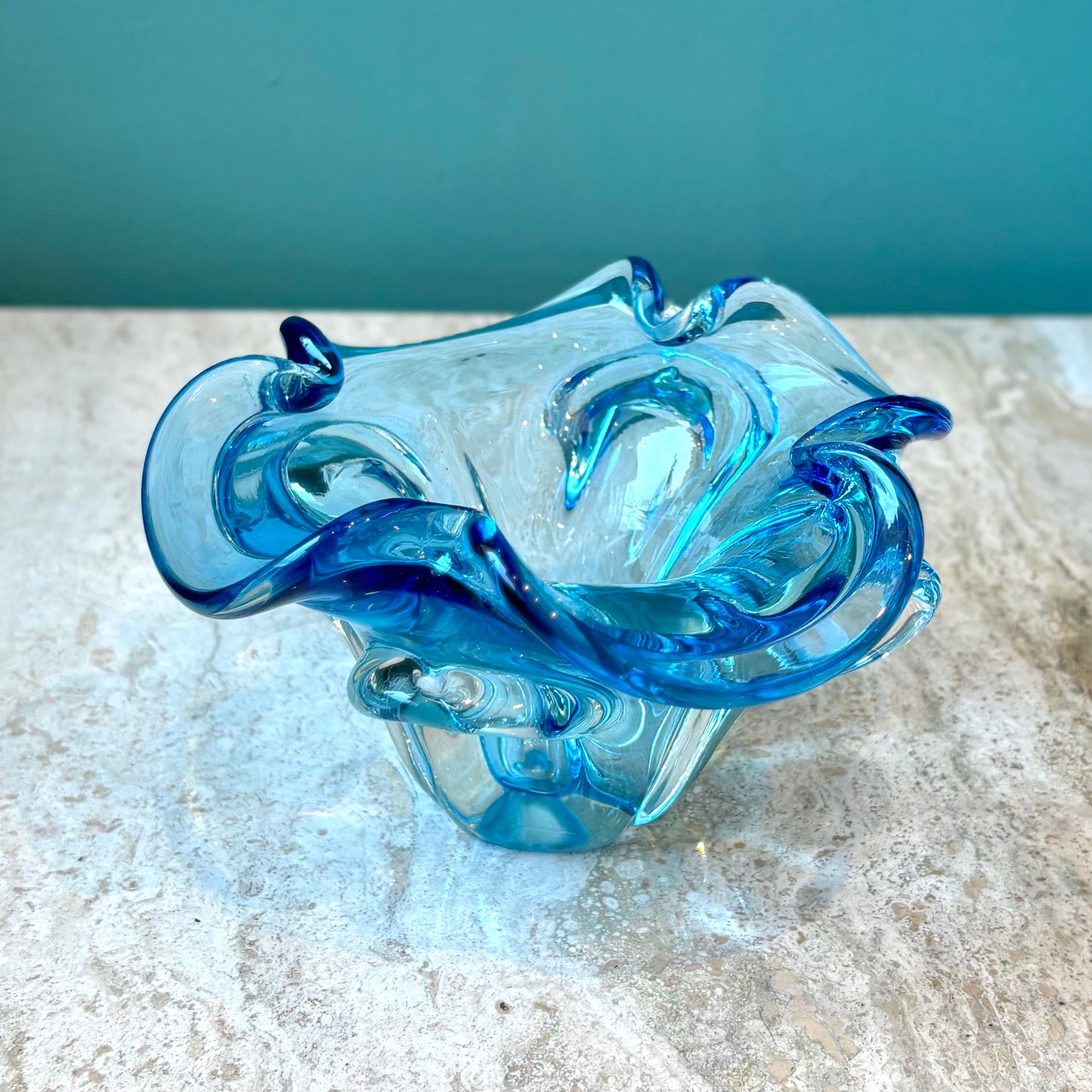 Vintage Blue Glass Ashtay/Bowl