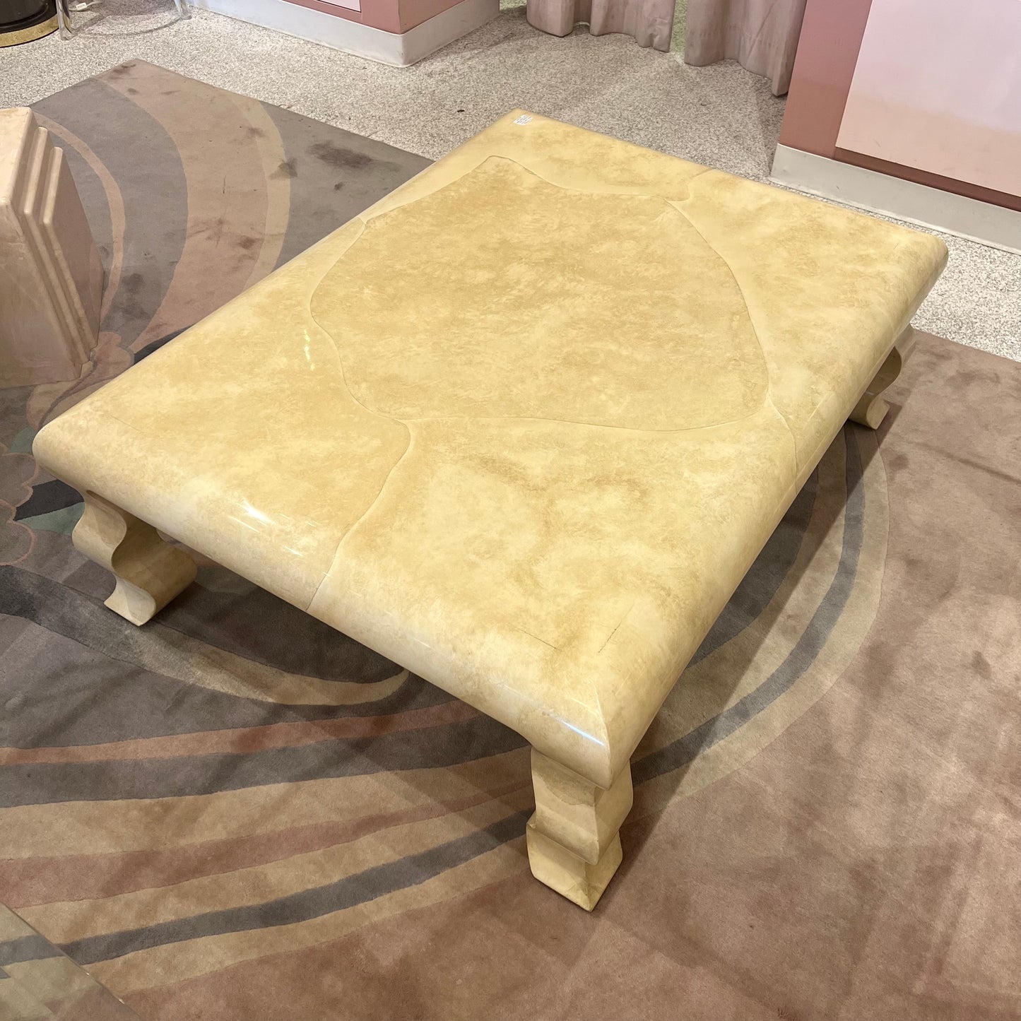 Vintage Faux Goatskin Lacquer Wavy Leg Coffee Table