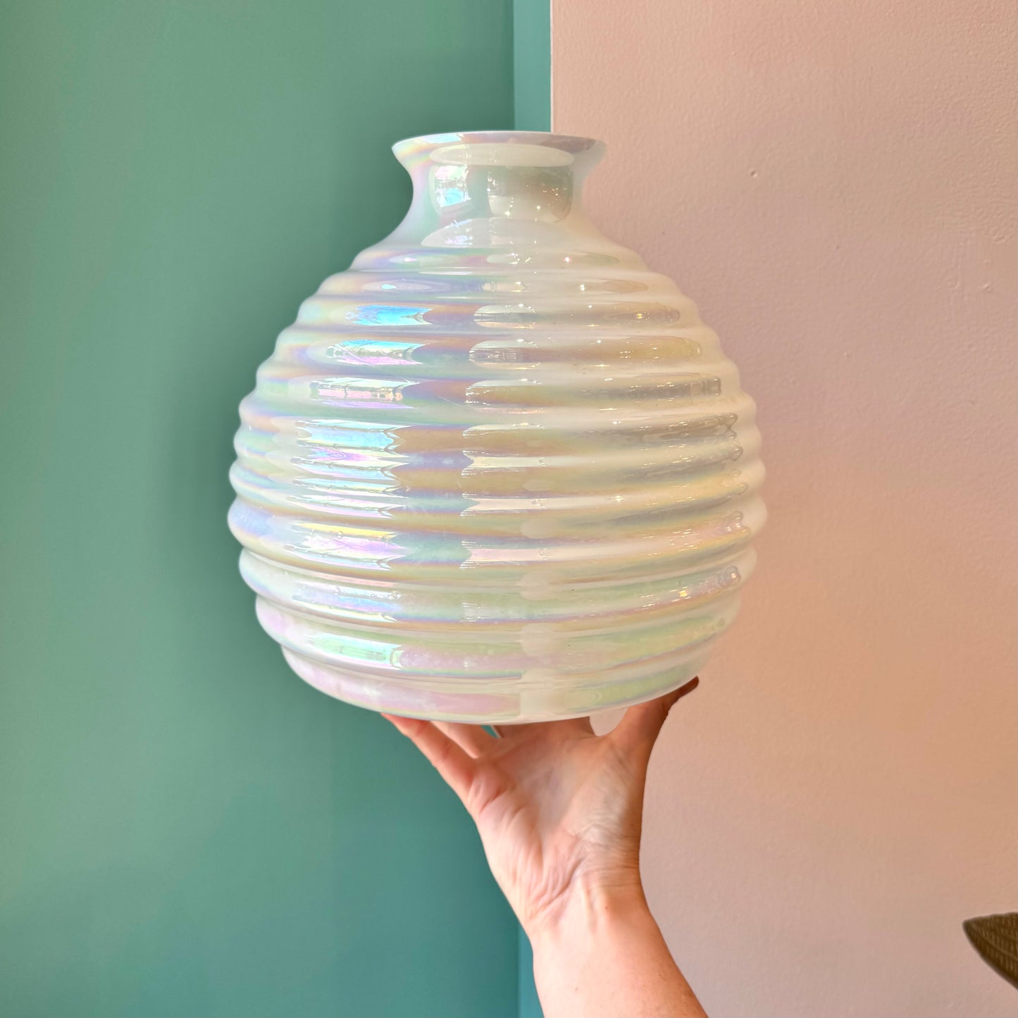 Vintage Opalescent Ribbed Glass Vase