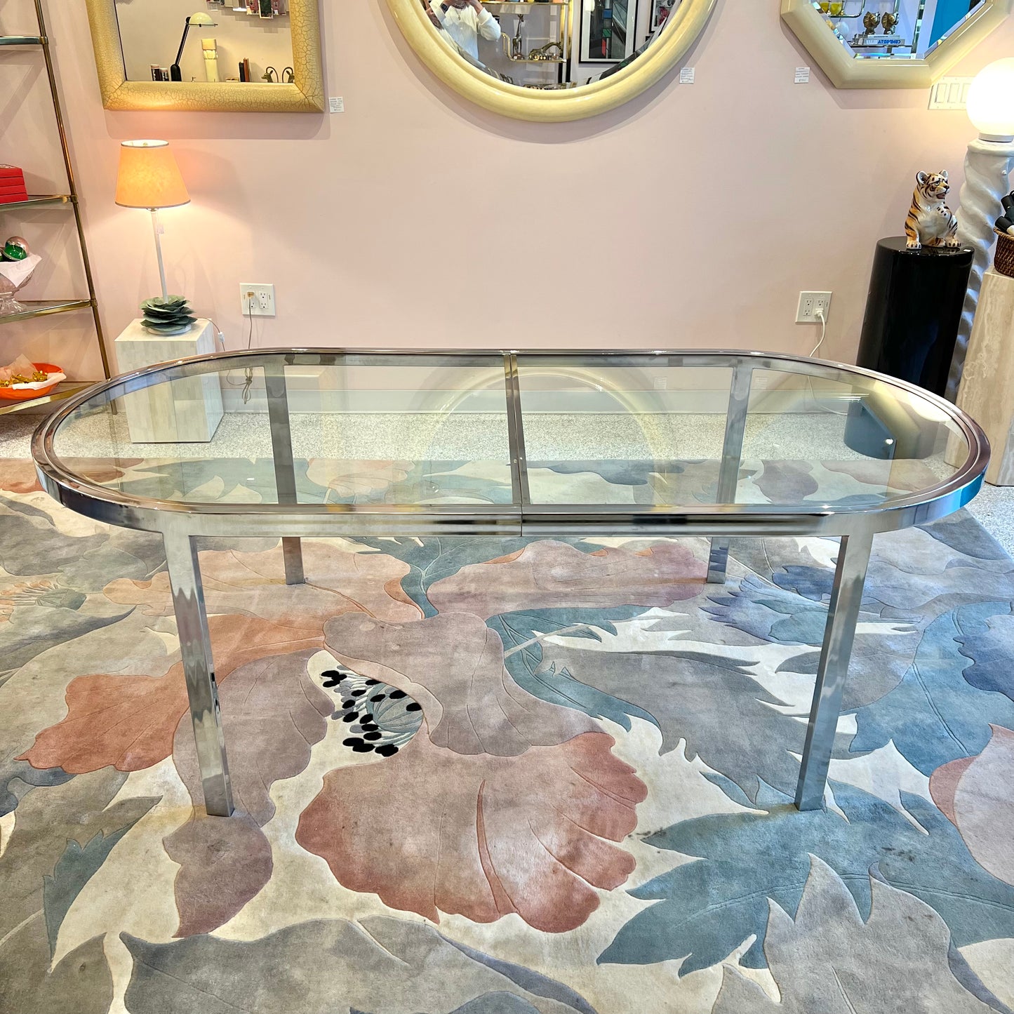 1980's Extendable Chrome and Glass Oval Dining Table by Design Instititute of America