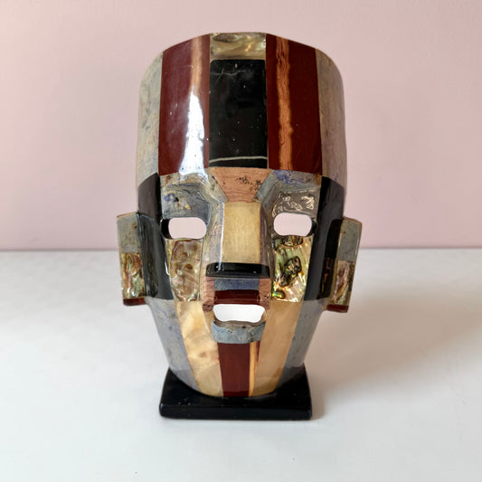 Vintage Mosaic’d Stone and Abalone Shell Aztec Mayan Mask