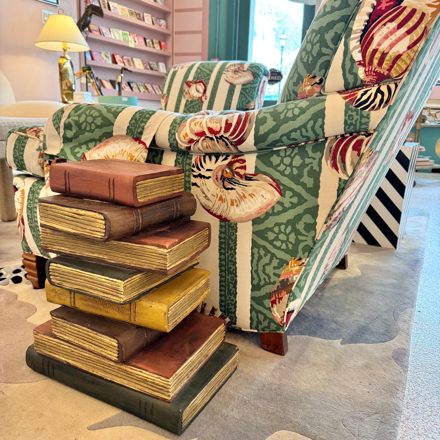 Vintage Maitland Smith Style Wooden Stacked Books Side Table