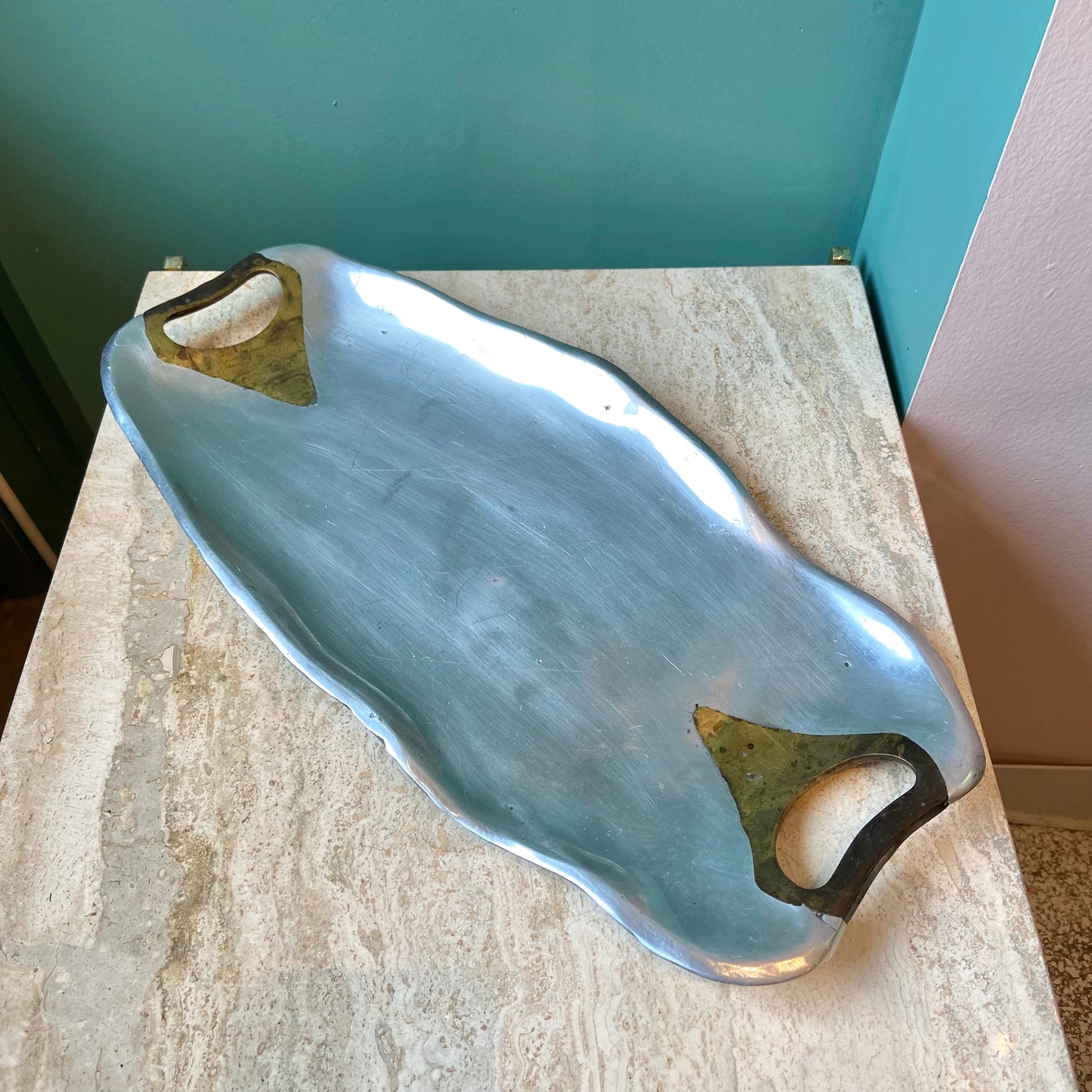 Vintage Aluminum and Brass Tray Attributed to David Marshall