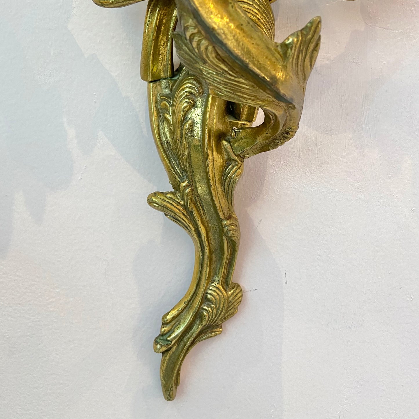 Pair of Antique Louis XV Rococo Style Brass 3 Arm Candle Sconces