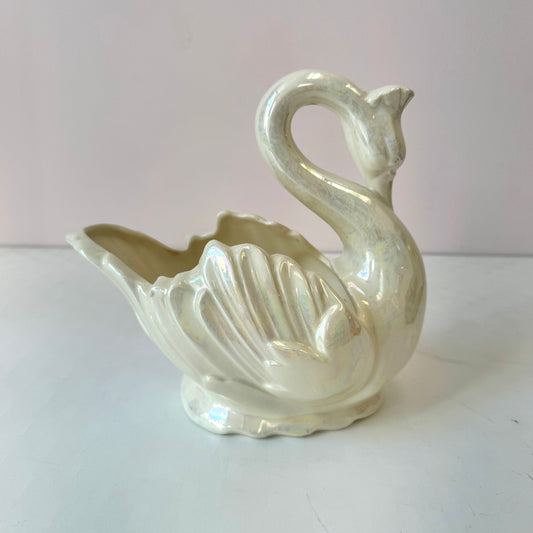 Vintage Iridescent Ceramic Swan Planter