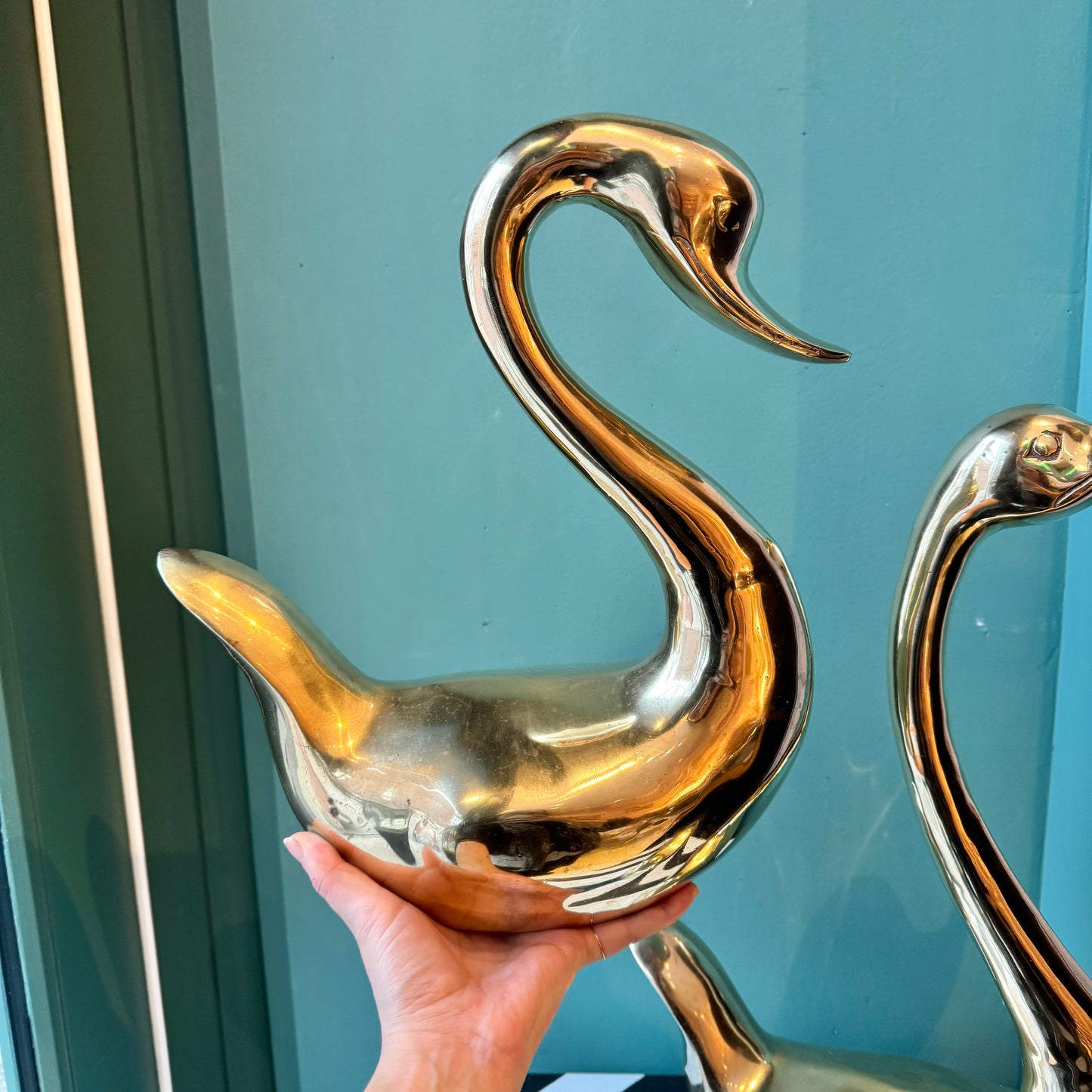 Large Pair of Vintage Brass Swans
