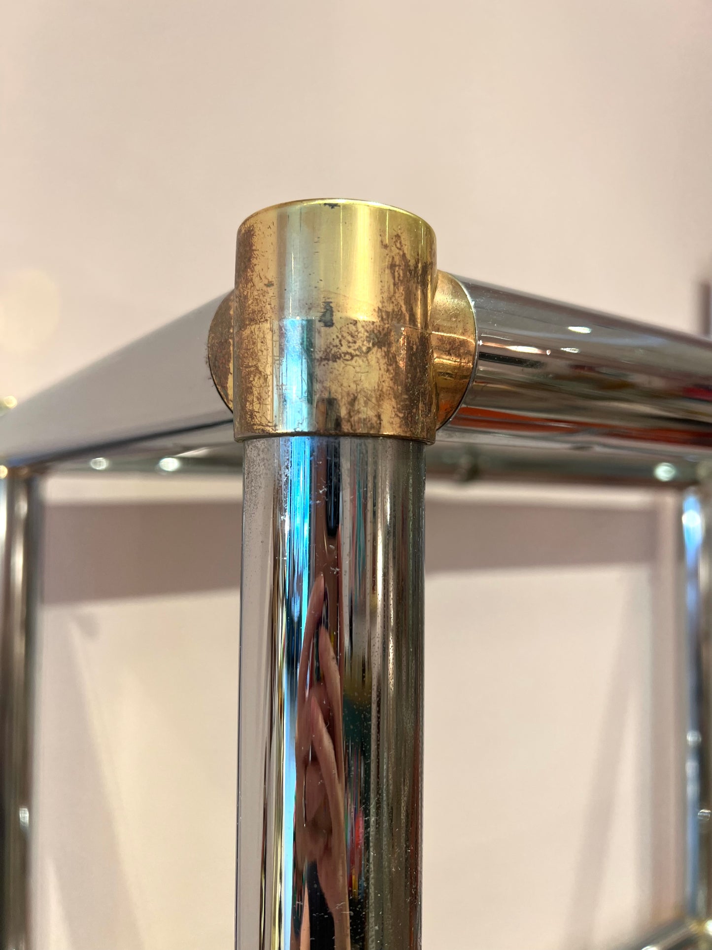Vintage Chrome Etagere Shelf with Brass Bamboo Accents