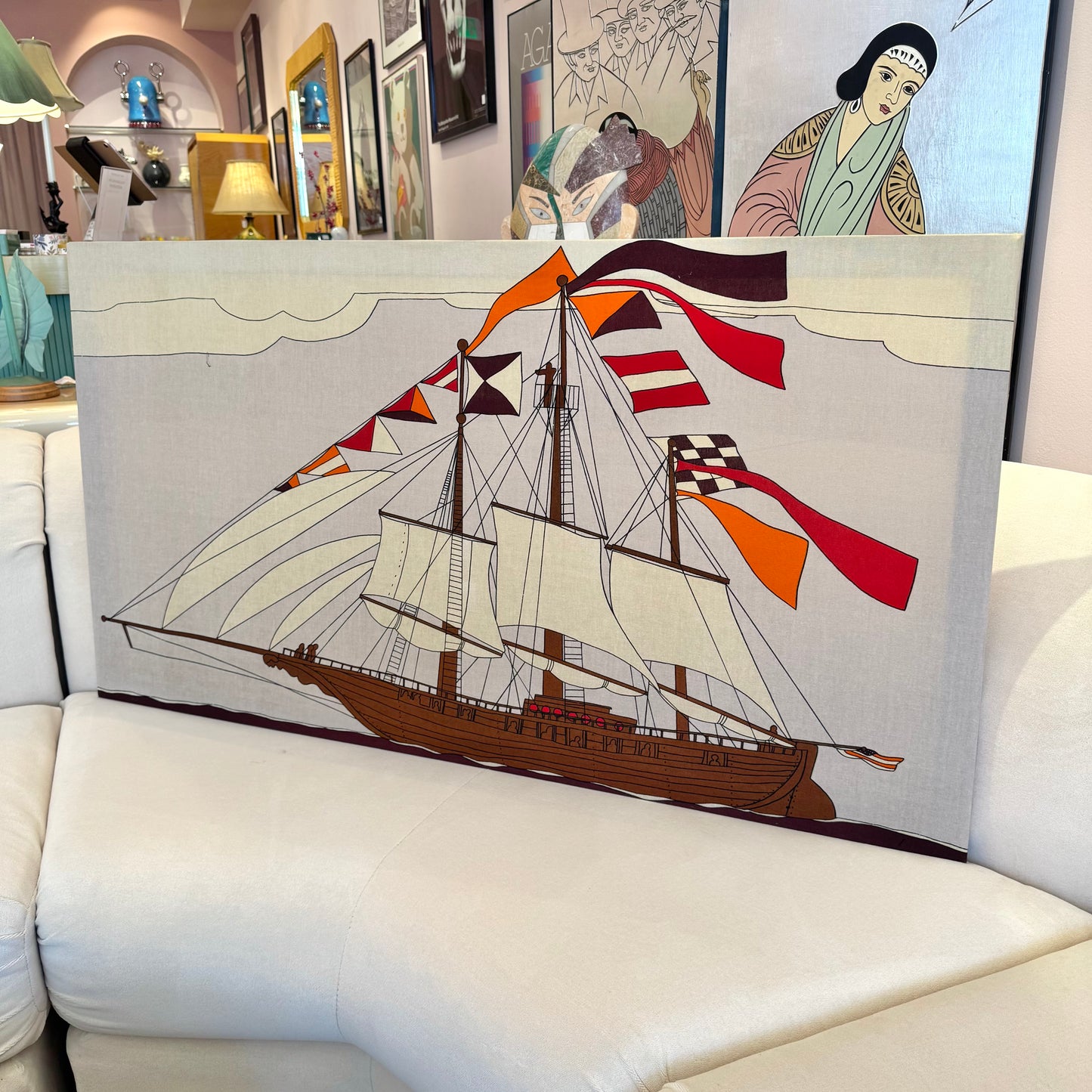 1970’s Sailboat Textile Art by Howard Smith for Vallila of Finland