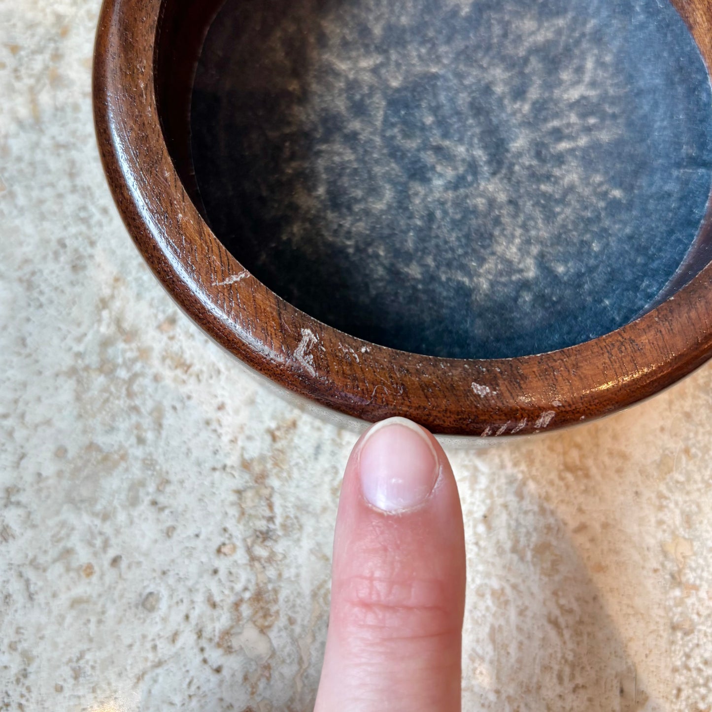 Vintage Circular Wood Box with Geode Lid