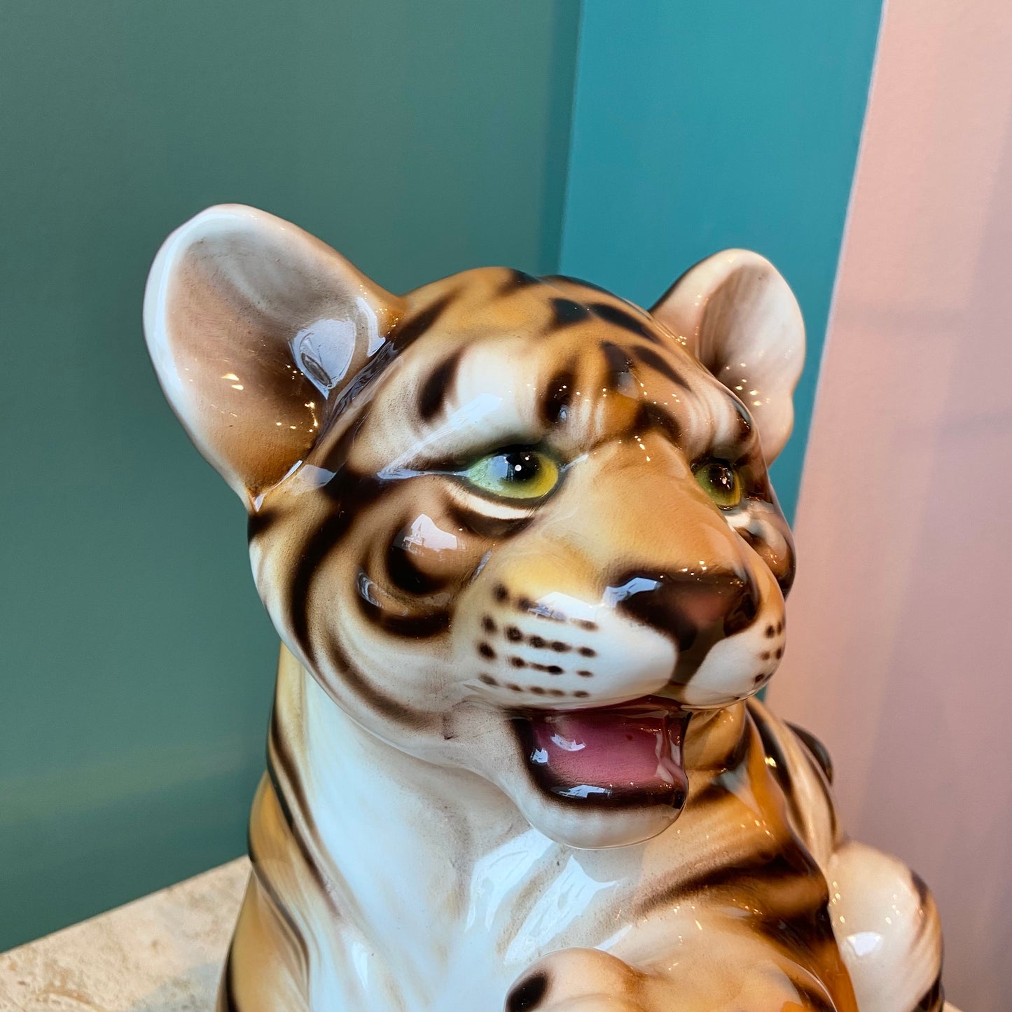 Vintage Italian Porcelain Tiger Cub Statue