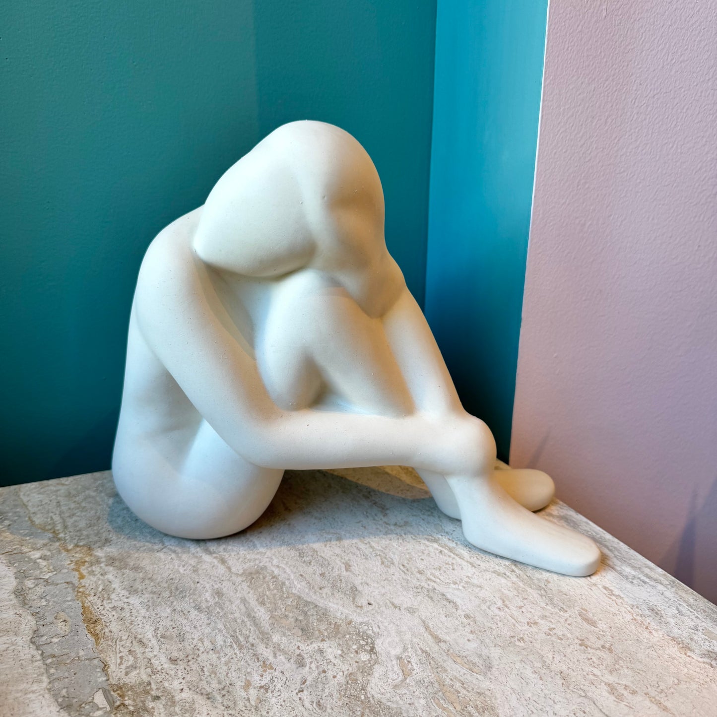 Vintage Seated Woman Cast Ceramic Sculpture