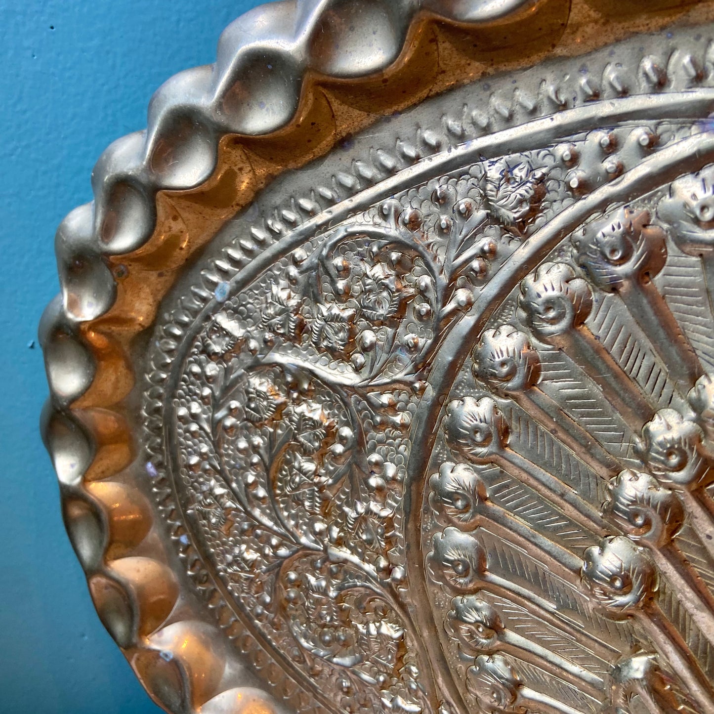 Vintage Brass Peacock Embossed Decorative Tray/Wall Hanging