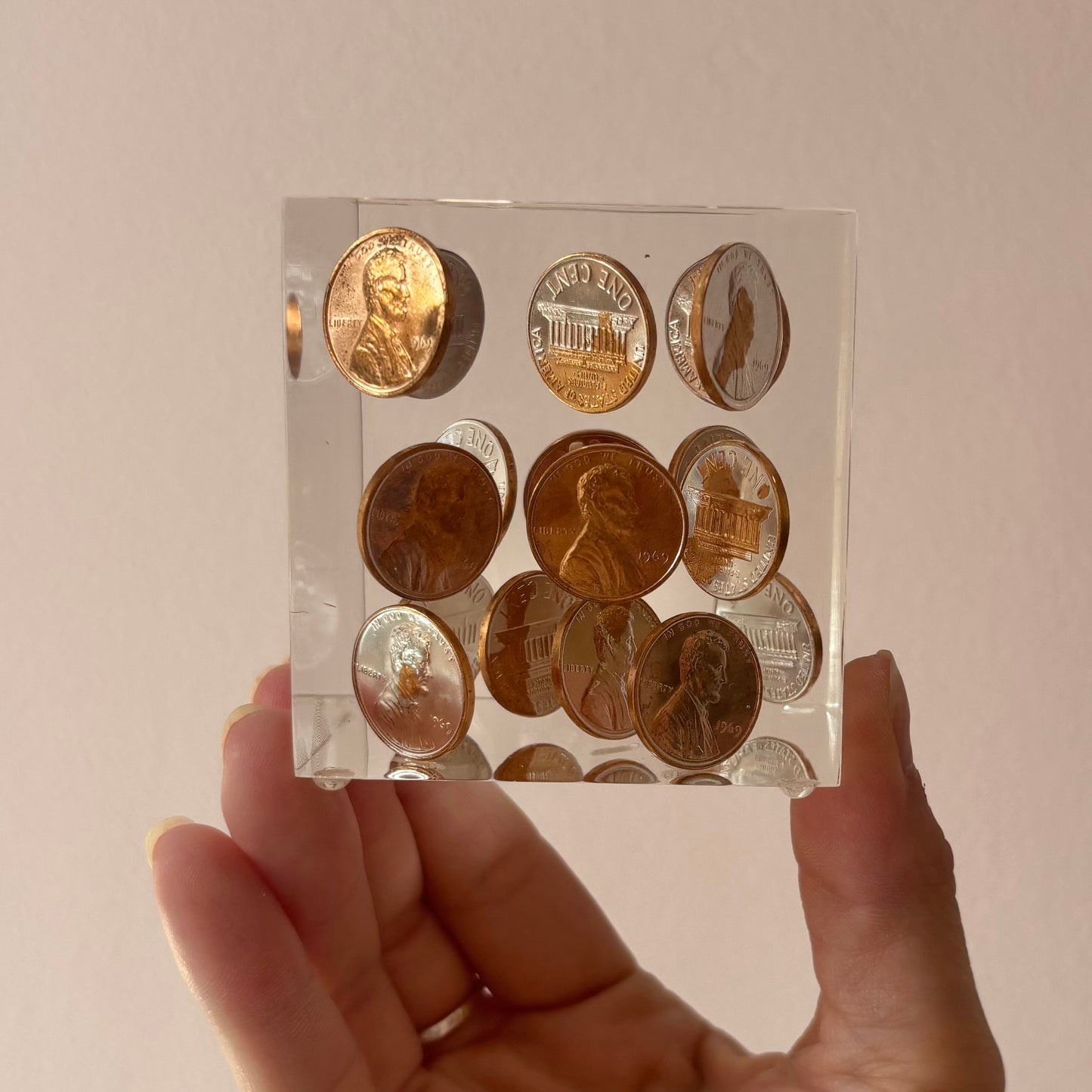 Vintage Lucite 1969 Penny Paperweight