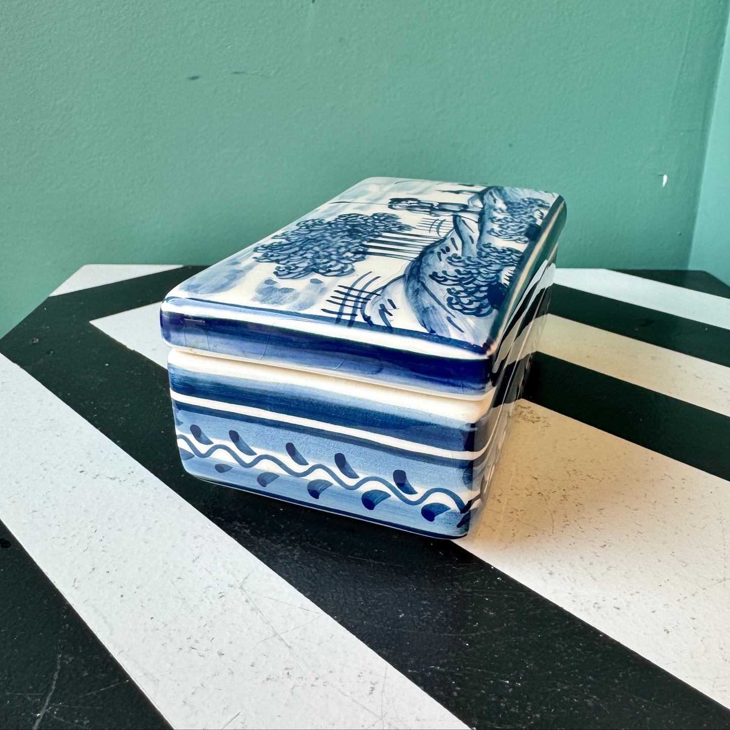 Vintage Portuguese Ceramic Hand Painted Trinket Box