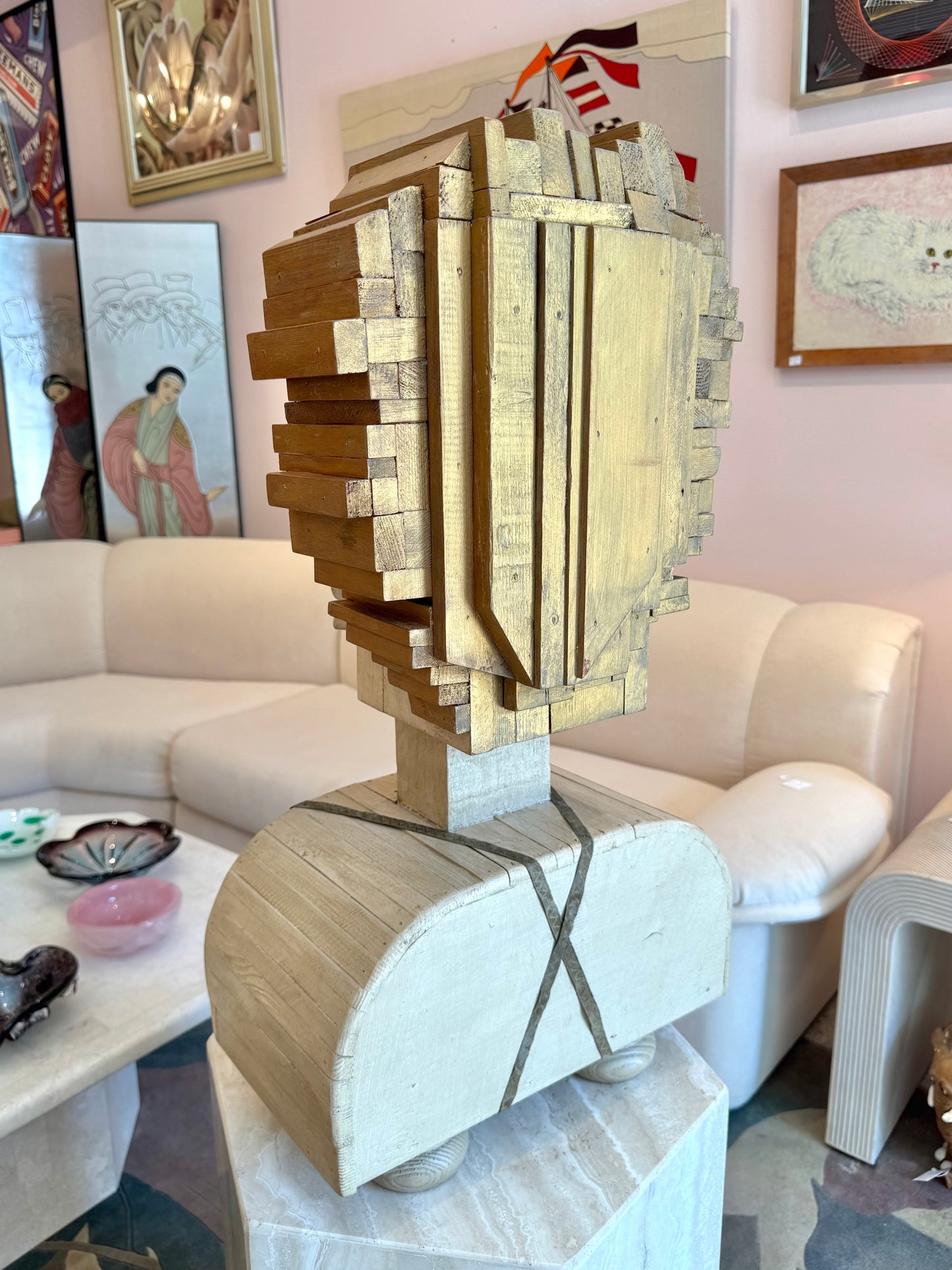 Vintage Marilyn Monroe Wooden Sculpture Part of the 'Hero Heads' Series by Martin Miller