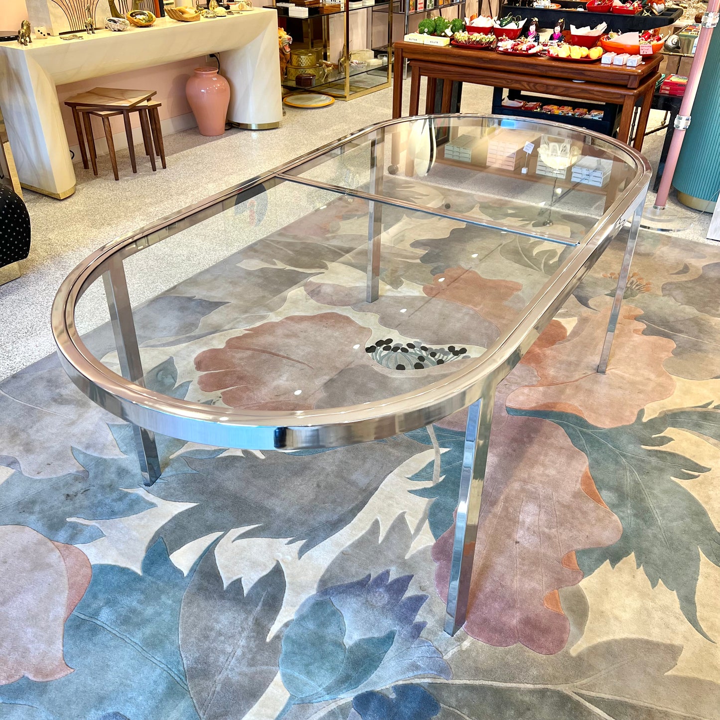 1980's Extendable Chrome and Glass Oval Dining Table by Design Instititute of America