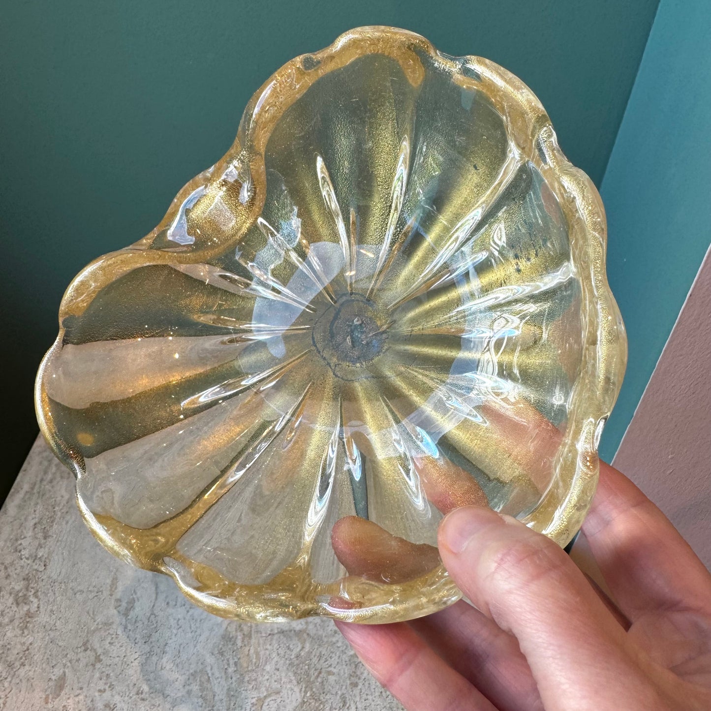 Vintage Clear Glass Ashtray/Bowl with Gold Leaf Flecks