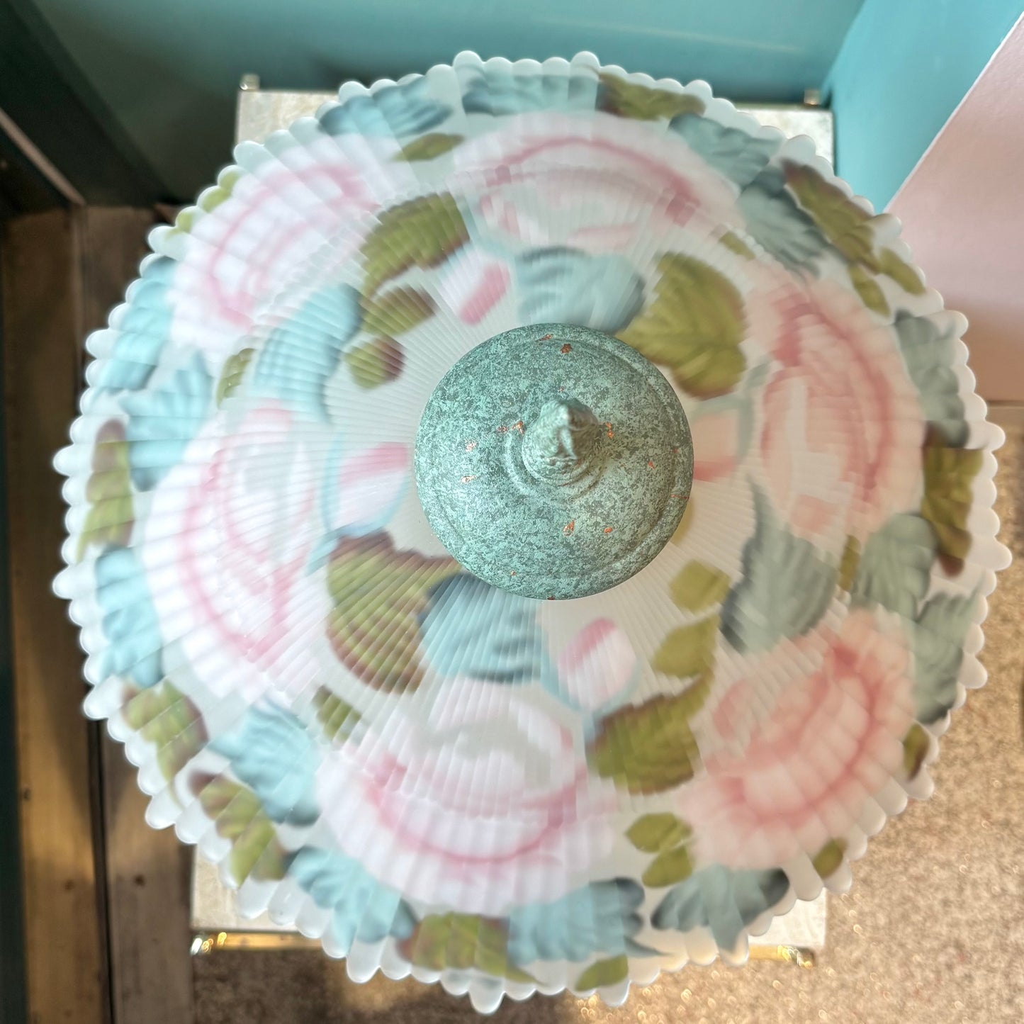 Vintage Tiffany Style Hand Painted Floral Glass Lamp