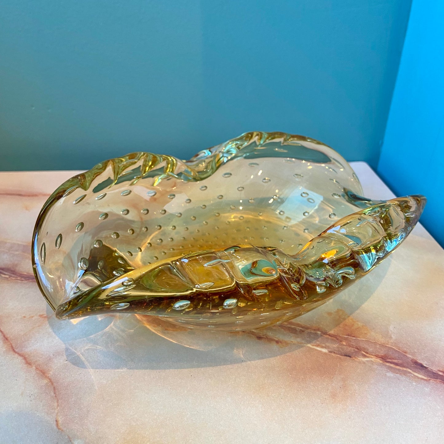 Vintage Yellow Bullicante Glass Ashtray/Catchall