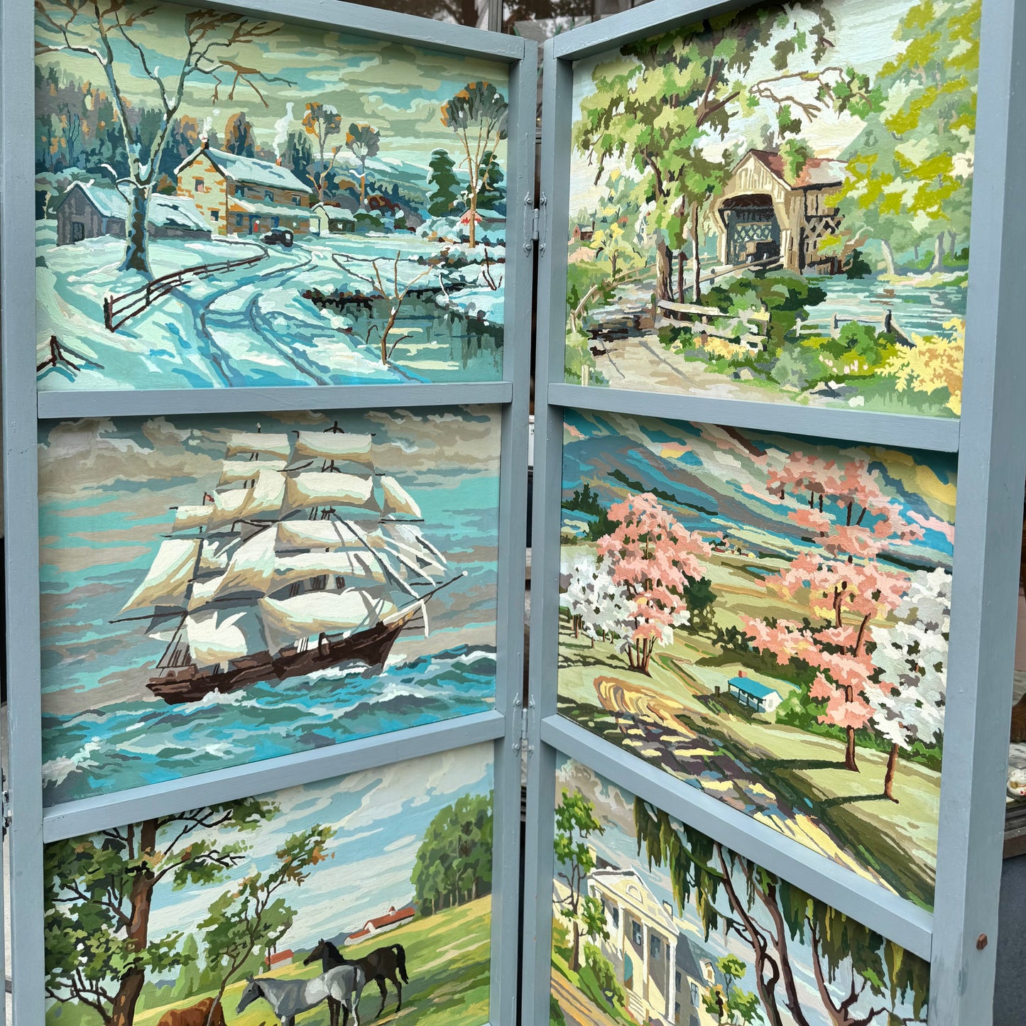 Vintage 1950's Original Paint by Numbers Screen/Room Divider