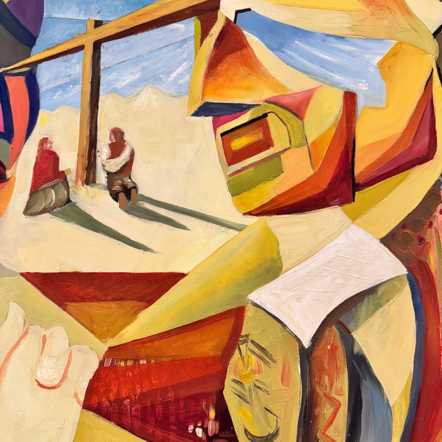 Vintage Signed Original Cubist Oil Painting by Vargas