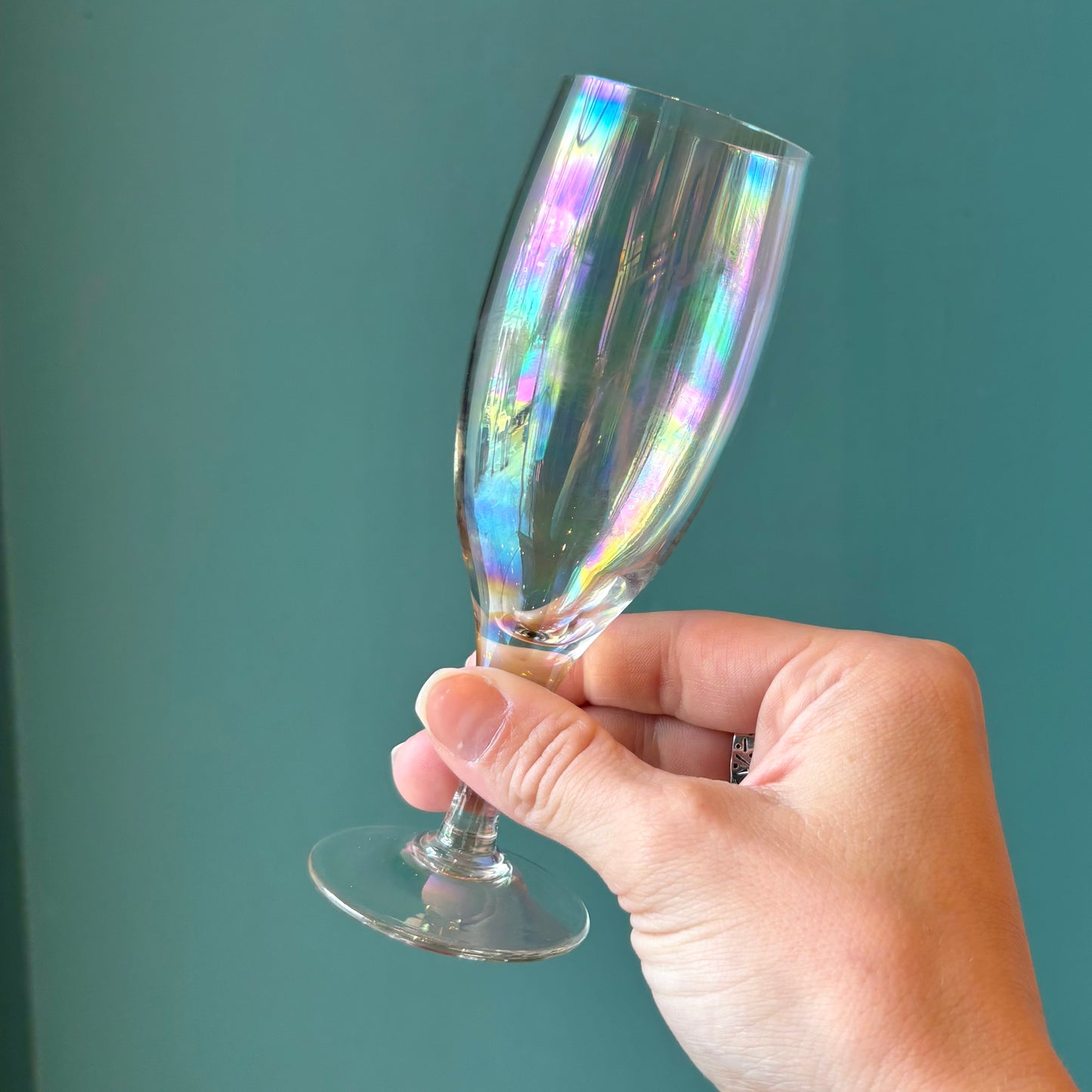 Set of 6 Vintage Iridescent Flute Glasses