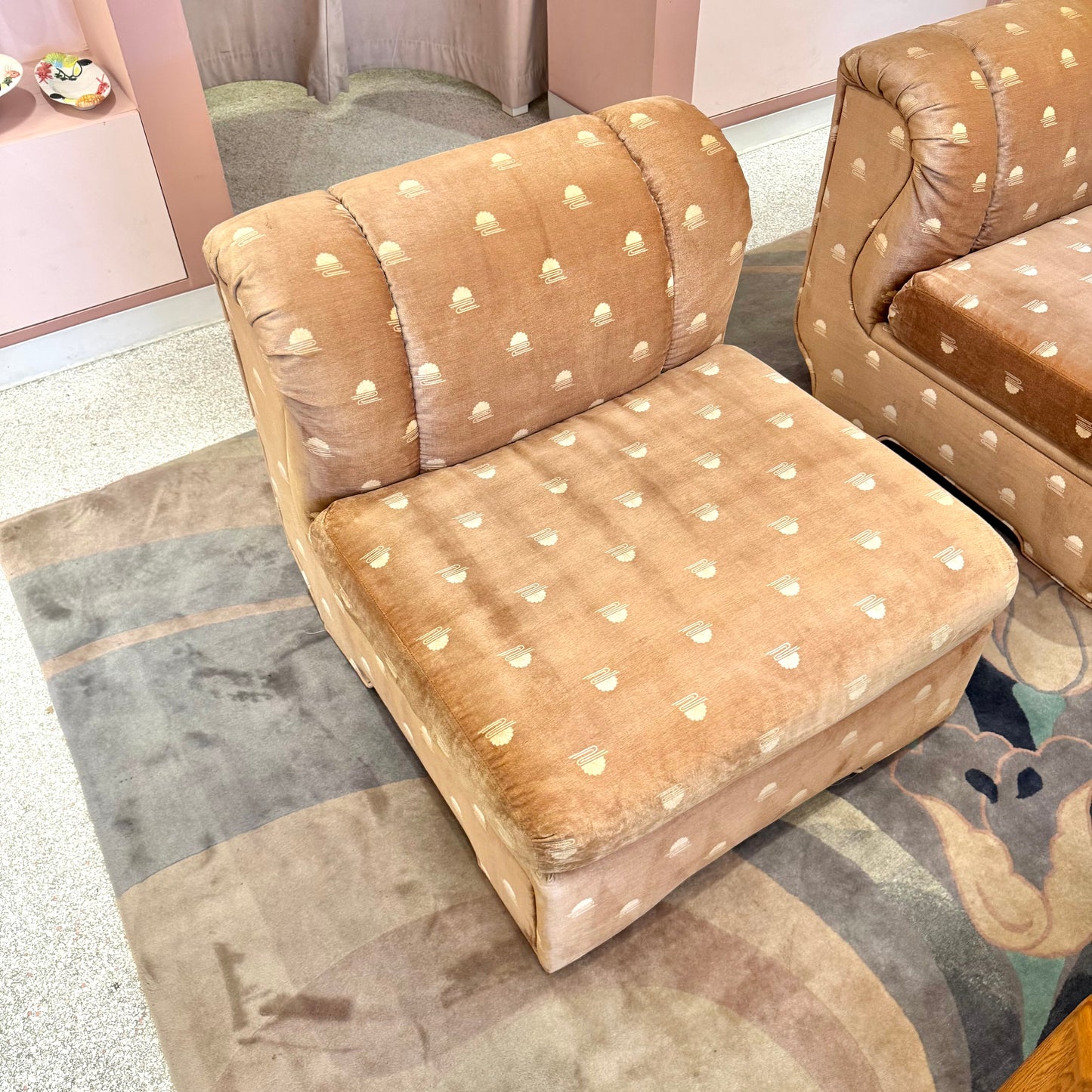 Vintage Champagne Velvet Slipper Chair by Carson's