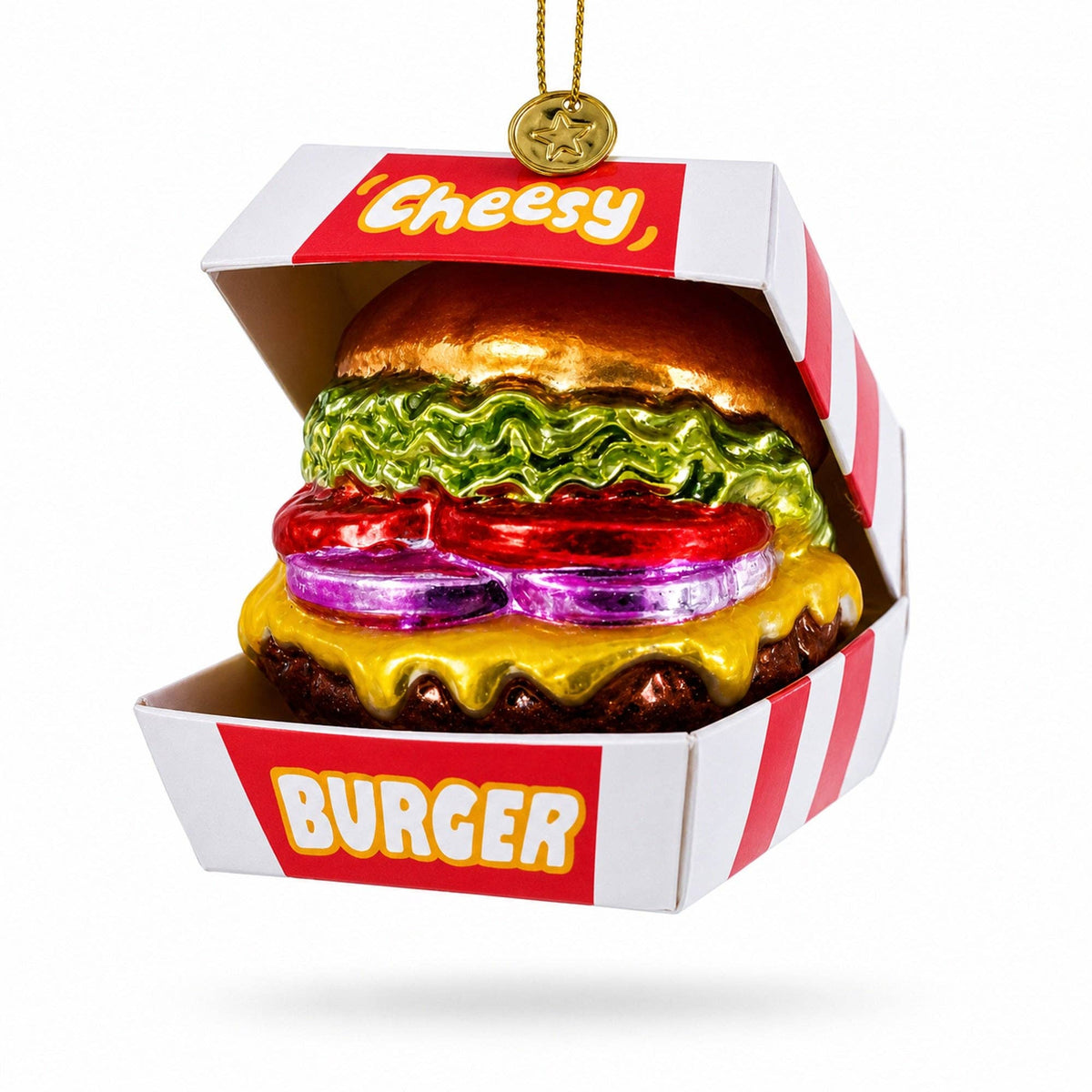 Cheeseburger in Box Glass Christmas Ornament