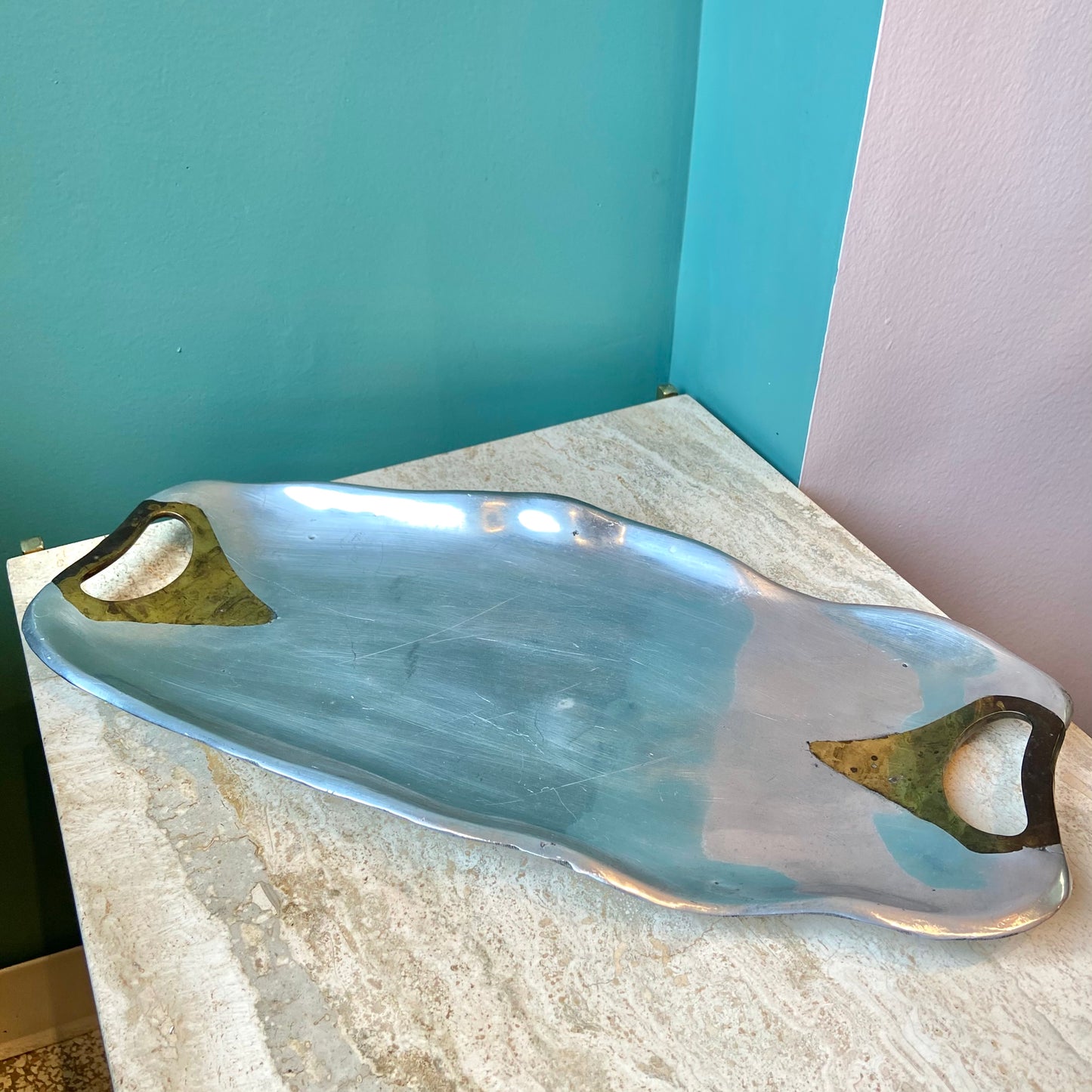 Vintage Aluminum and Brass Tray Attributed to David Marshall