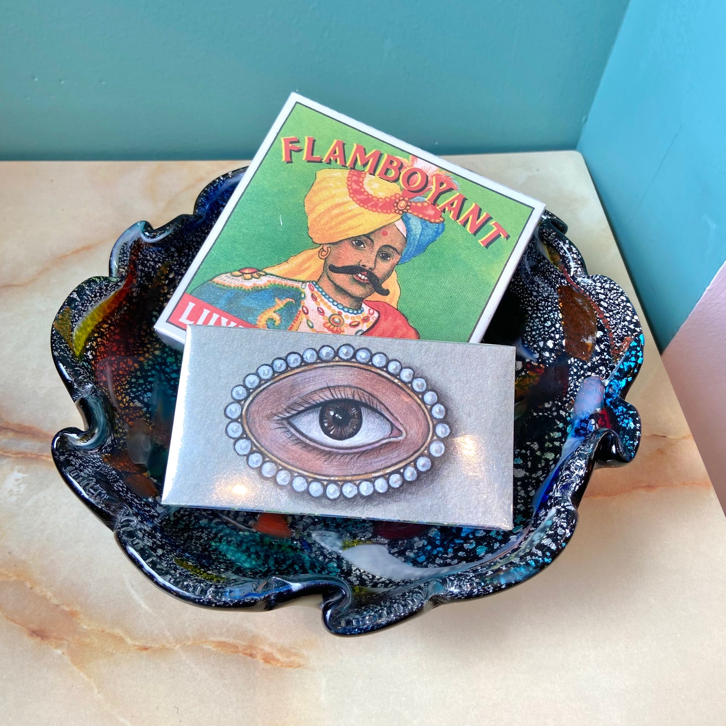 Vintage Colorful Murano Style Hand Blown Glass Bowl