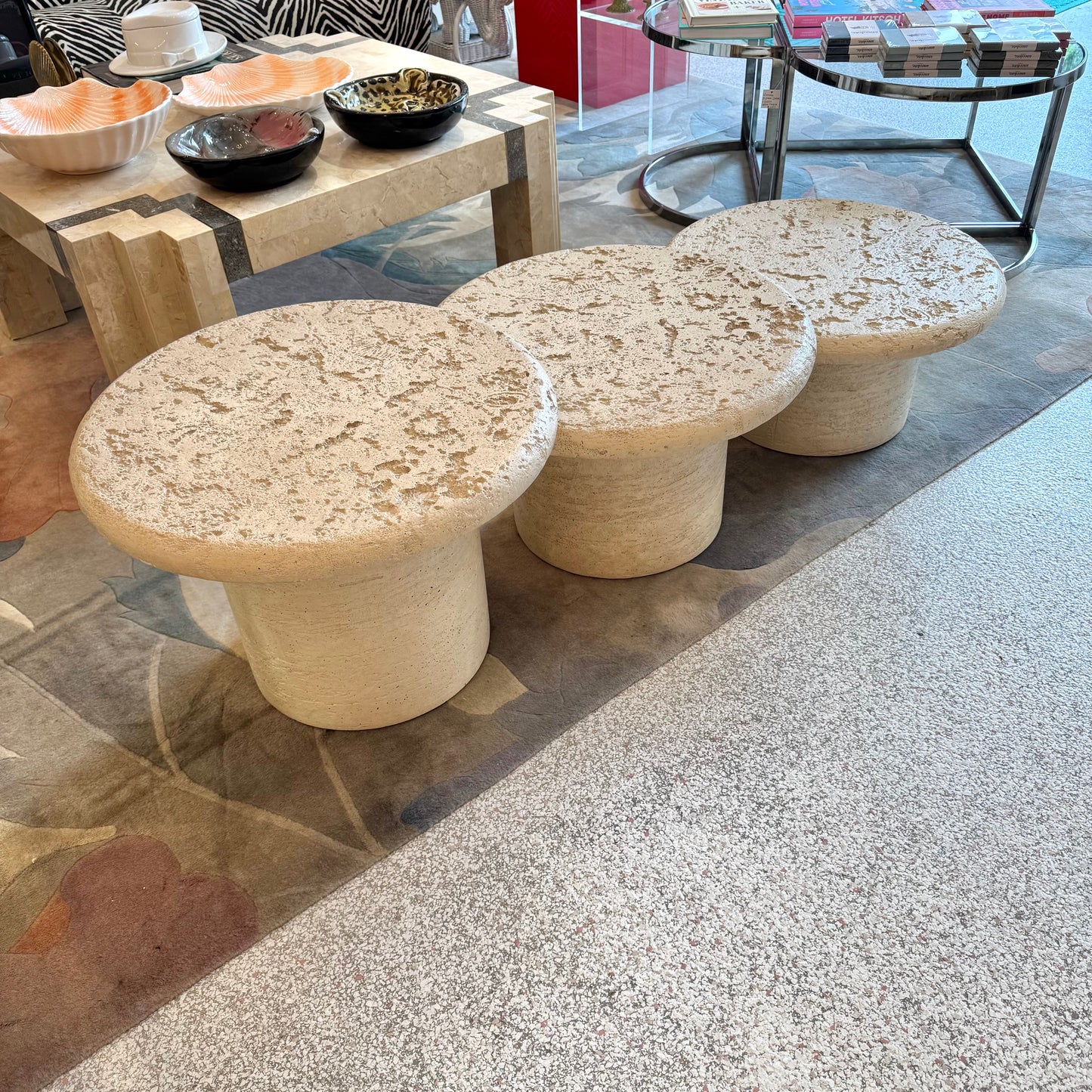 Set of 3 Vintage Faux Travertine Nesting Mushroom Tables