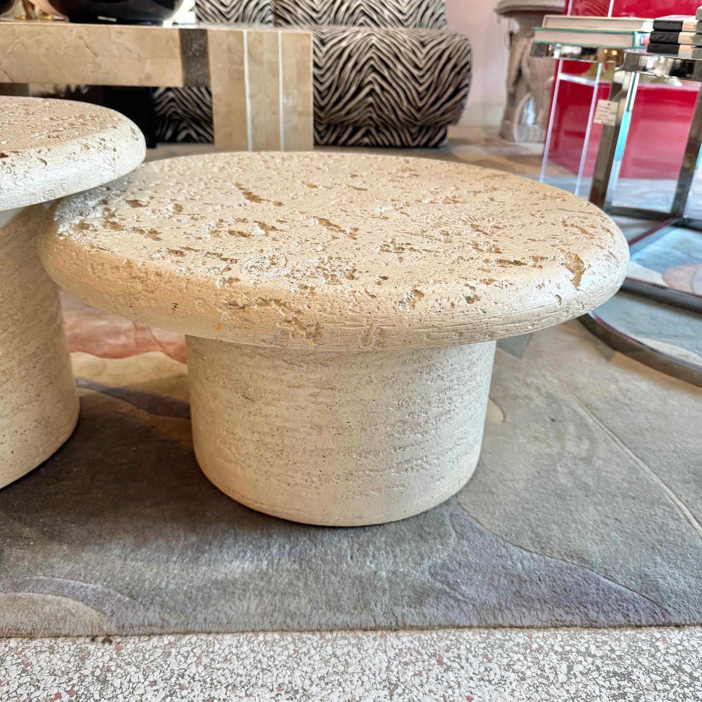 Set of 3 Vintage Faux Travertine Nesting Mushroom Tables