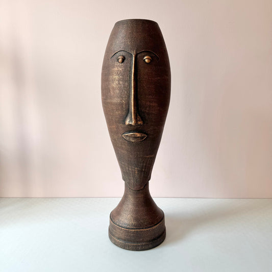 Vintage Tall Terracotta Face Pot Floor Vase