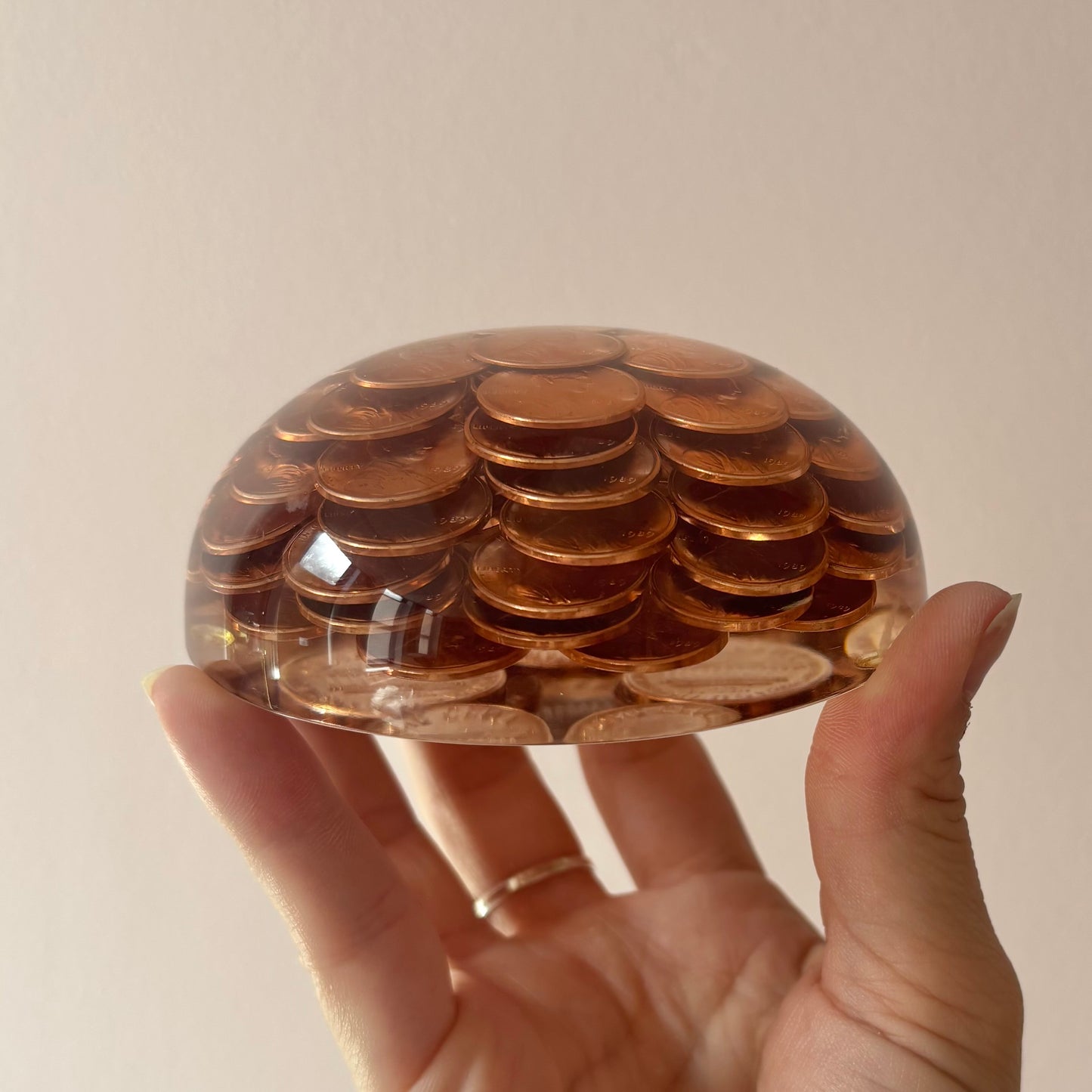 Vintage 1989 Penny Lucite Paperweight