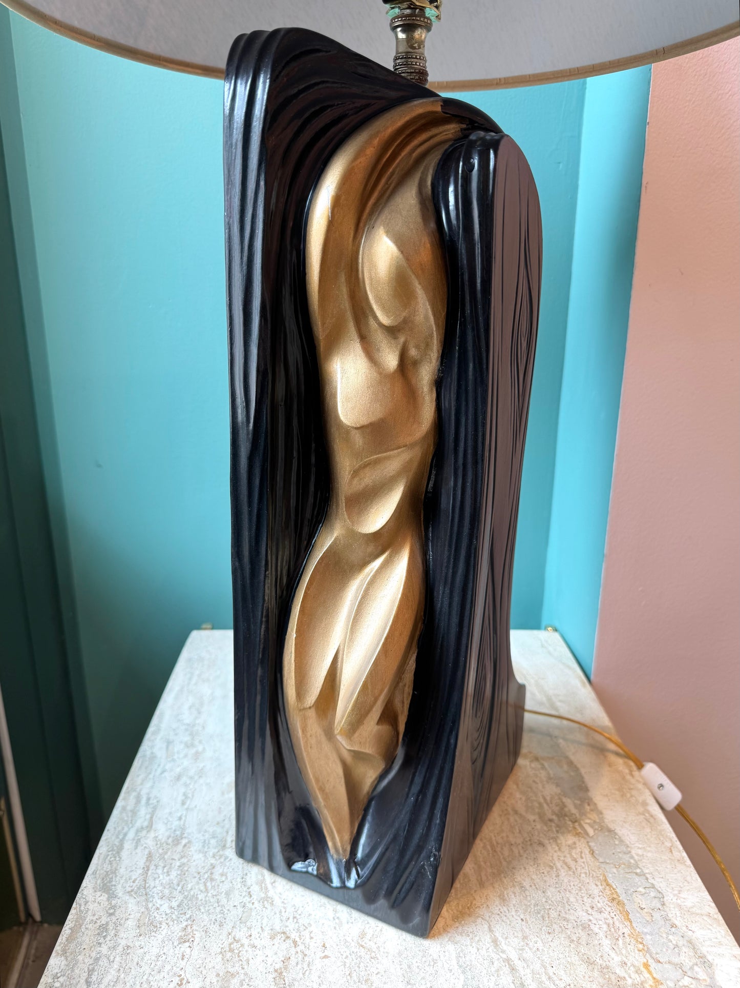 Vintage Gold and Black Abstract Female Male Lamp by FAIP