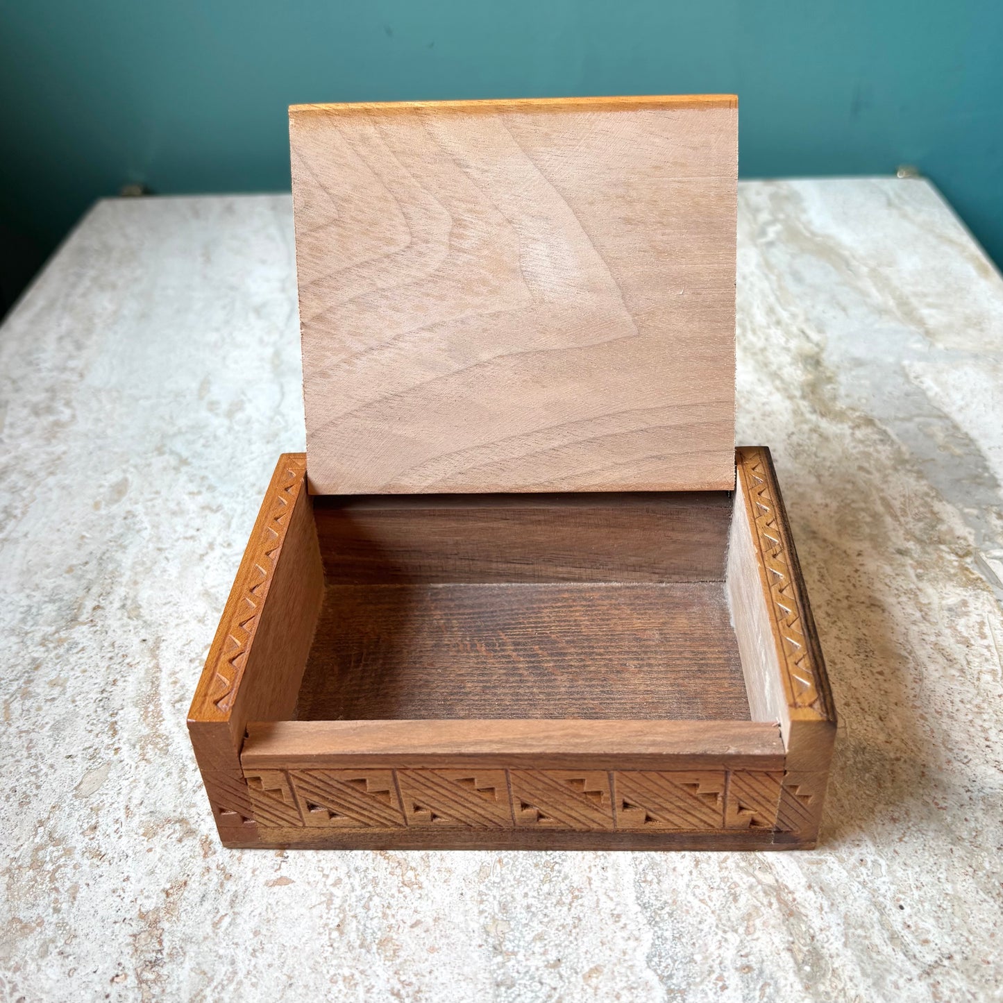 Vintage Etched Wooden Trinket Box