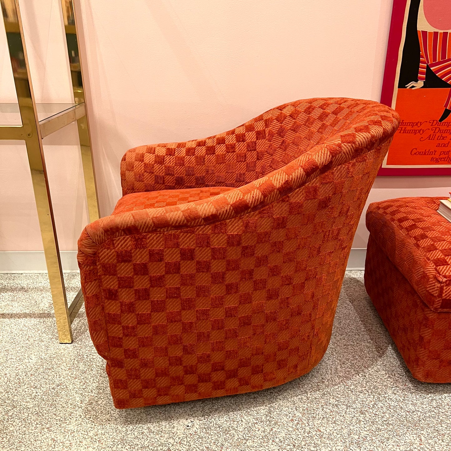 Vintage Dark Orange Checkered Tub Chair by Billy Baldwin for Luten-Clarey-Stern