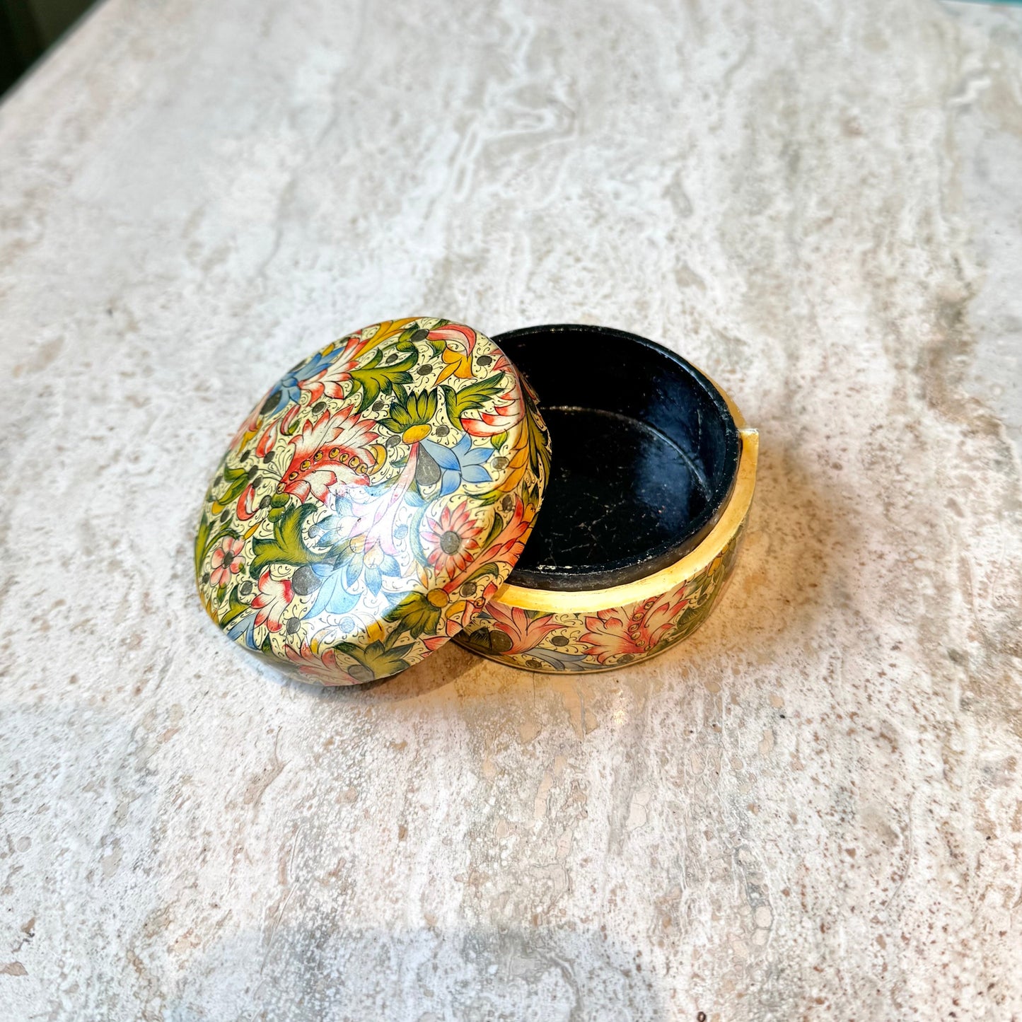 Vintage Paper Mache Floral Trinket Box