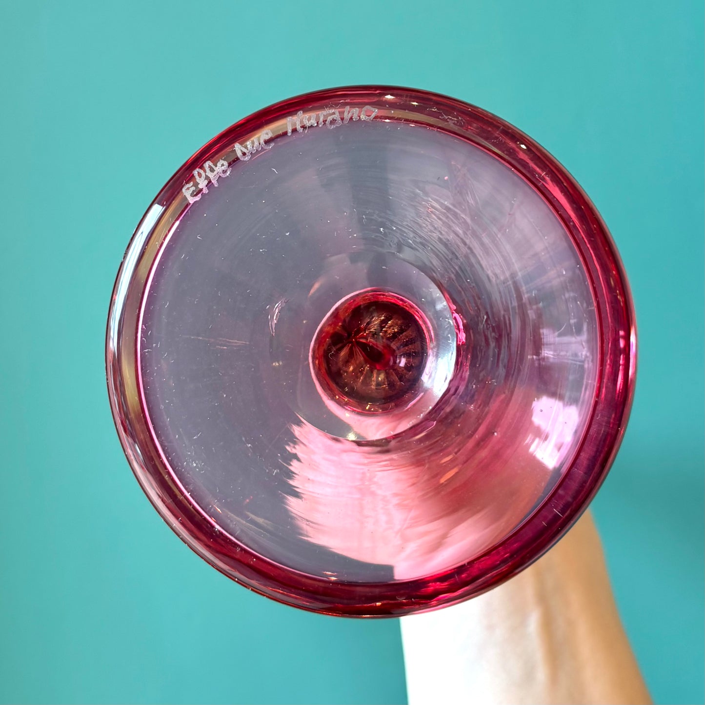 Vintage Tall Pink Murano Glass Candlestick Holder - signed