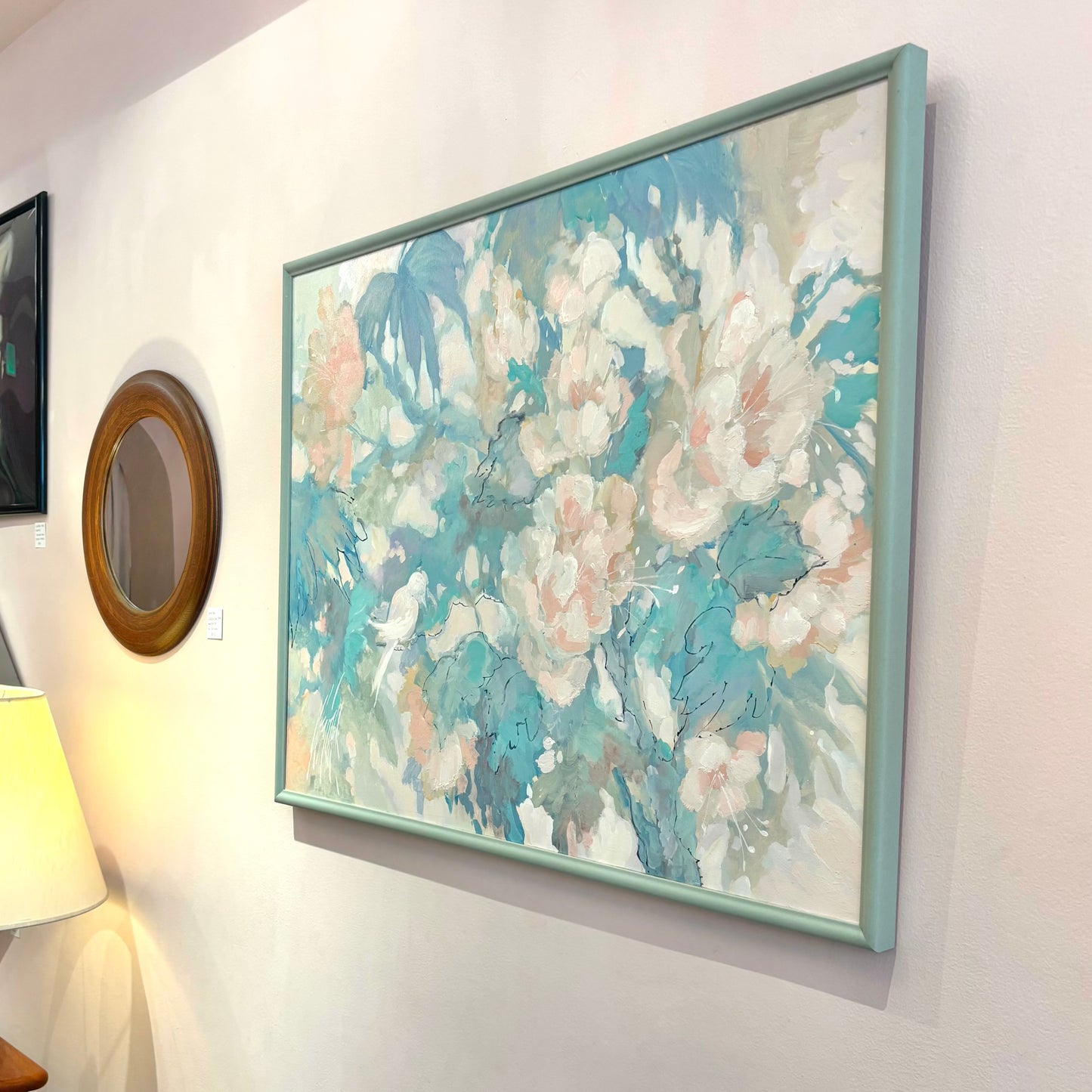 Vintage Teal and Blush Floral Framed Artwork