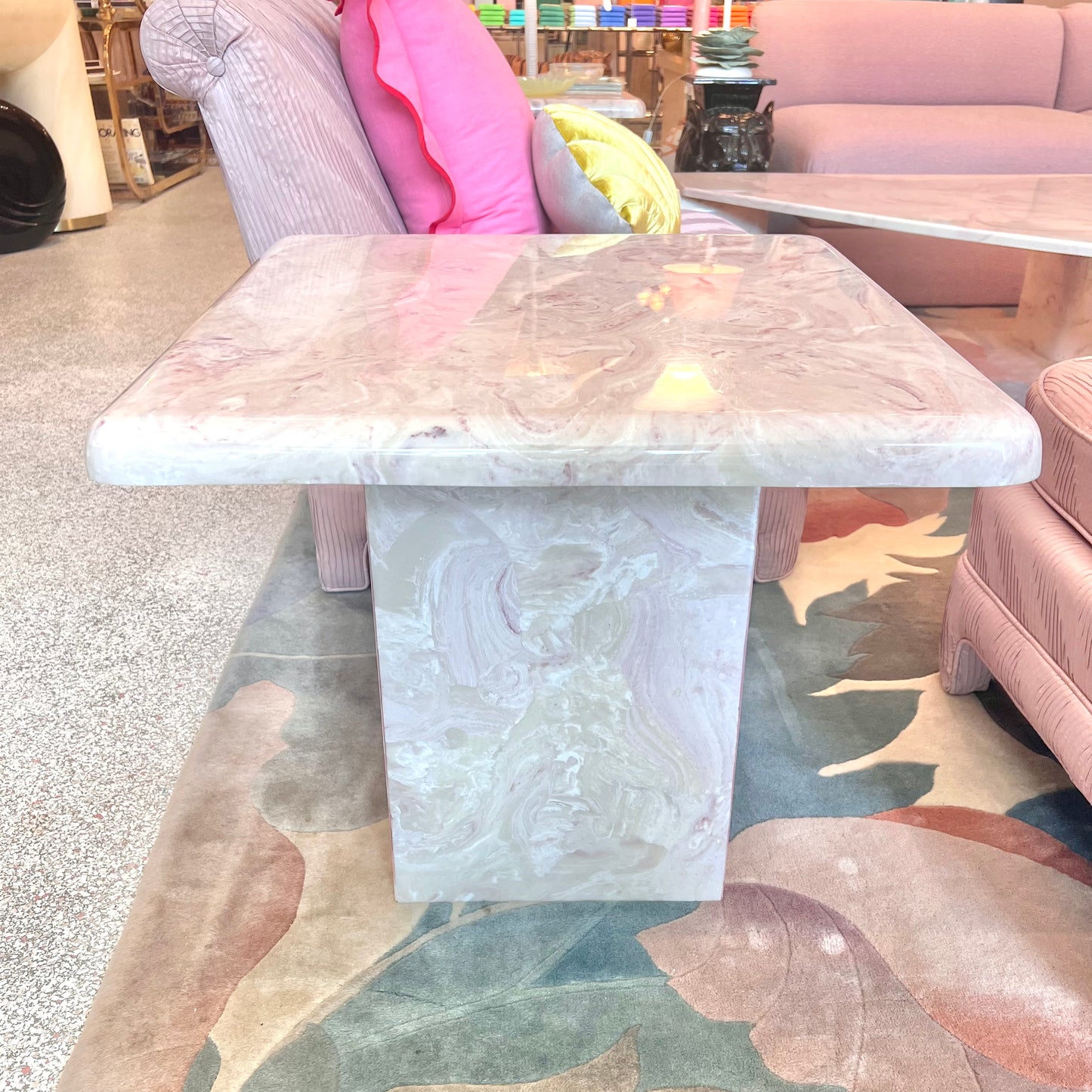 Vintage Square Pink Marble Resin Side Table