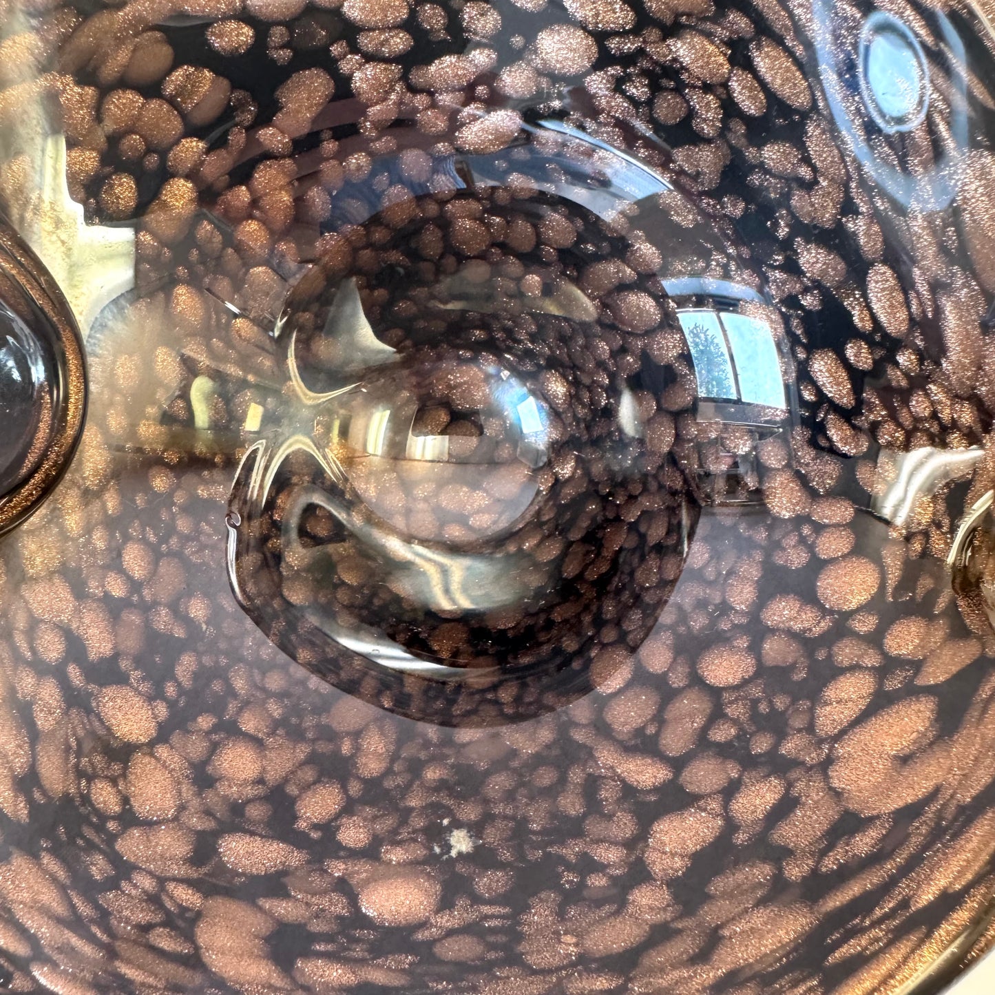 Vintage Black and Metallic Copper Murano Glass Bowl