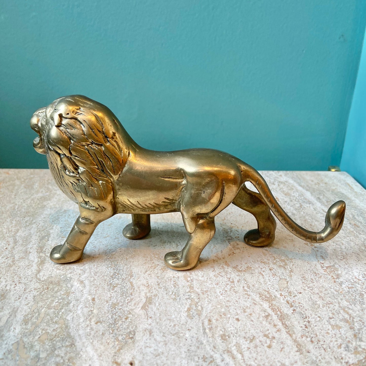 Vintage Solid Brass Lion Figurine