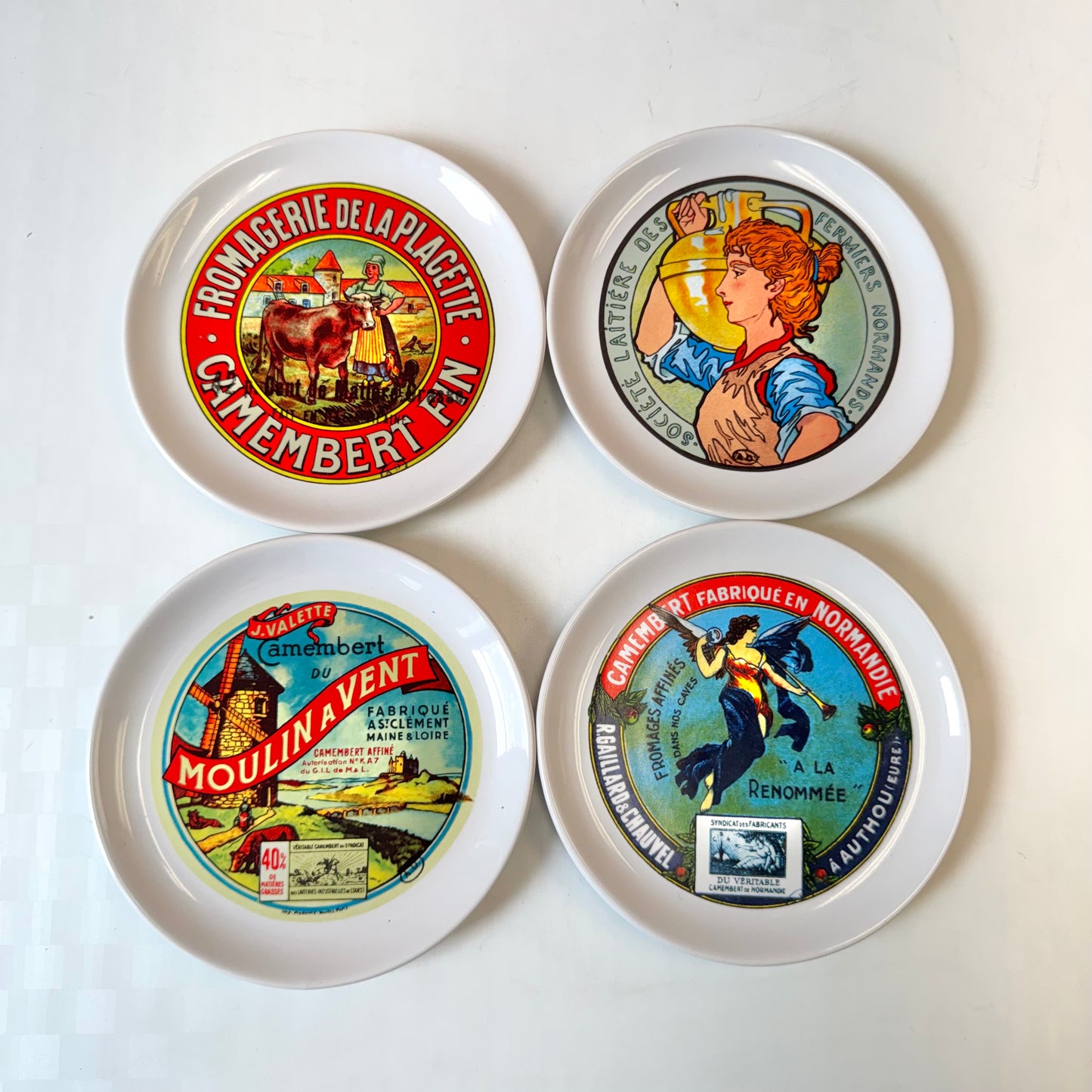 Vintage Set of 4 French Cheese Plates